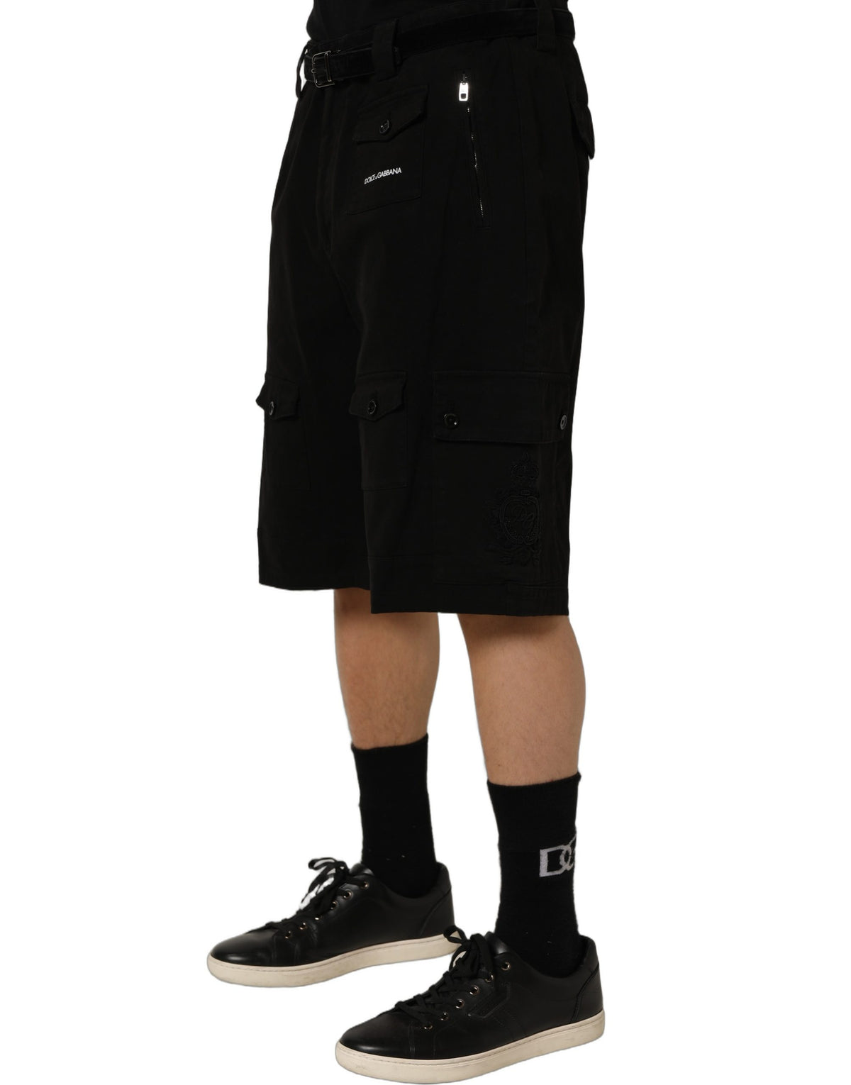 Dolce & Gabbana Black Cotton Mid Waist Men Cargo Shorts Dolce & Gabbana