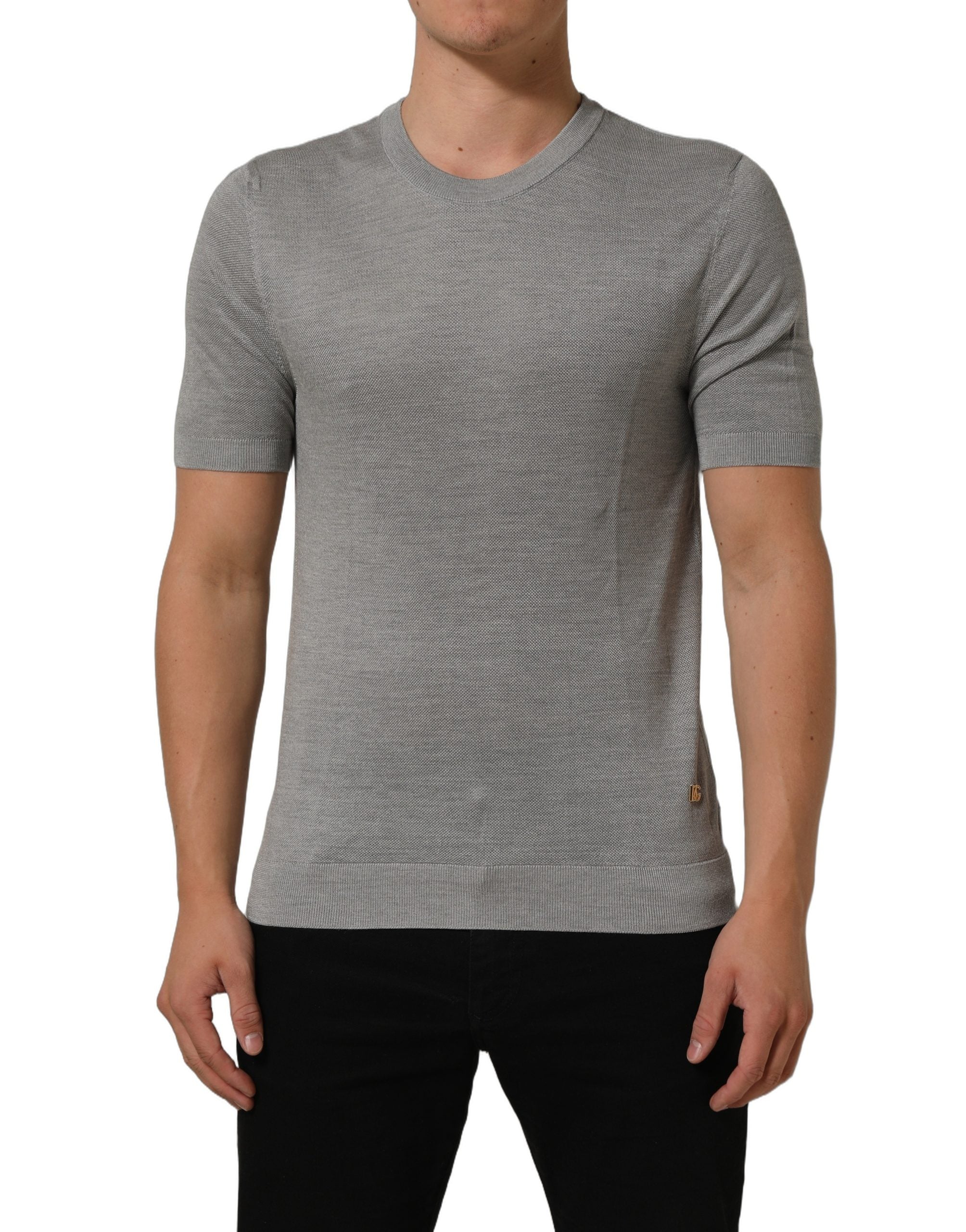 Dolce & Gabbana Gray Silk Crew Neck Short Sleeves T-shirt Dolce & Gabbana