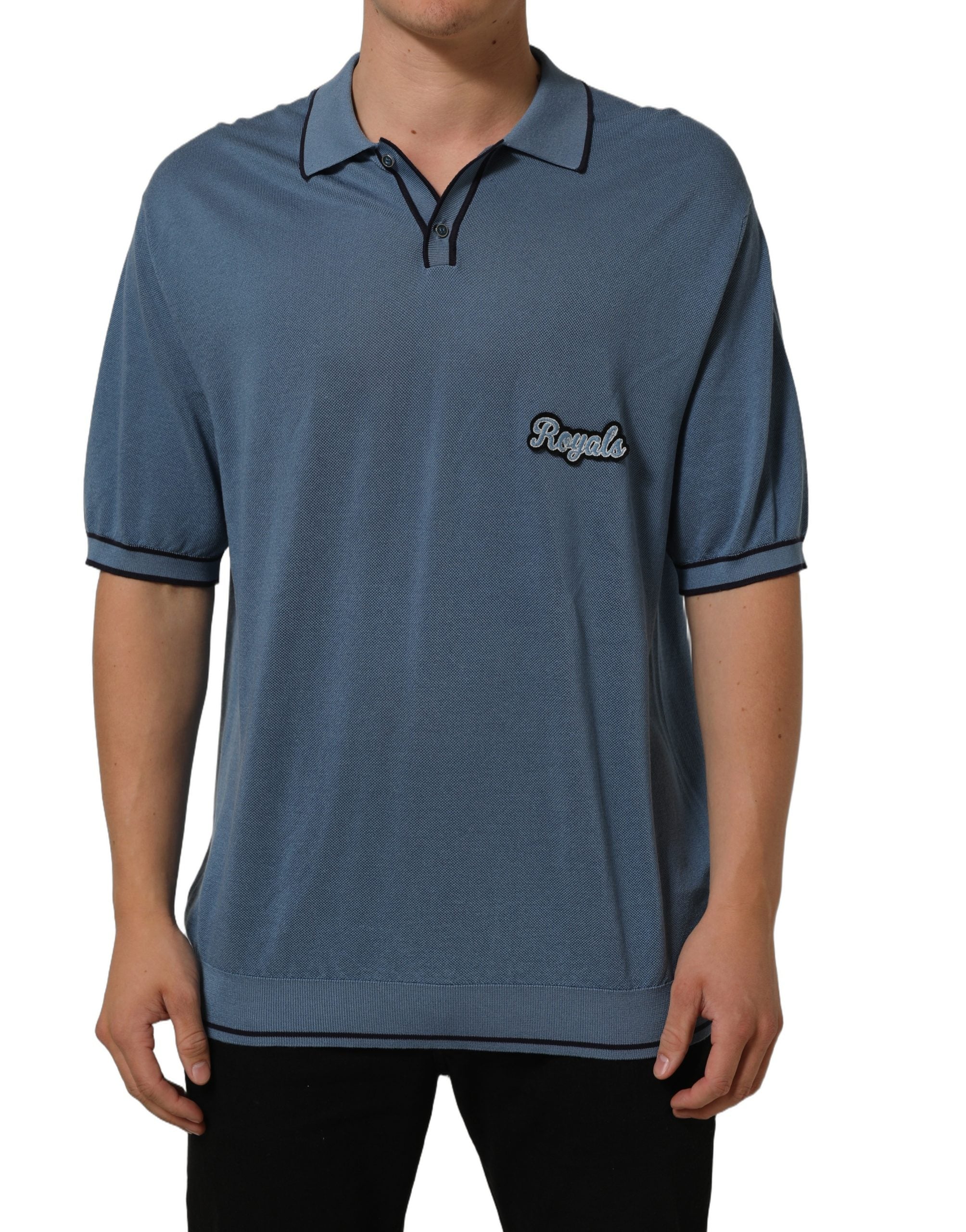Dolce & Gabbana Blue Cotton Collared Short Sleeves T-shirt Dolce & Gabbana