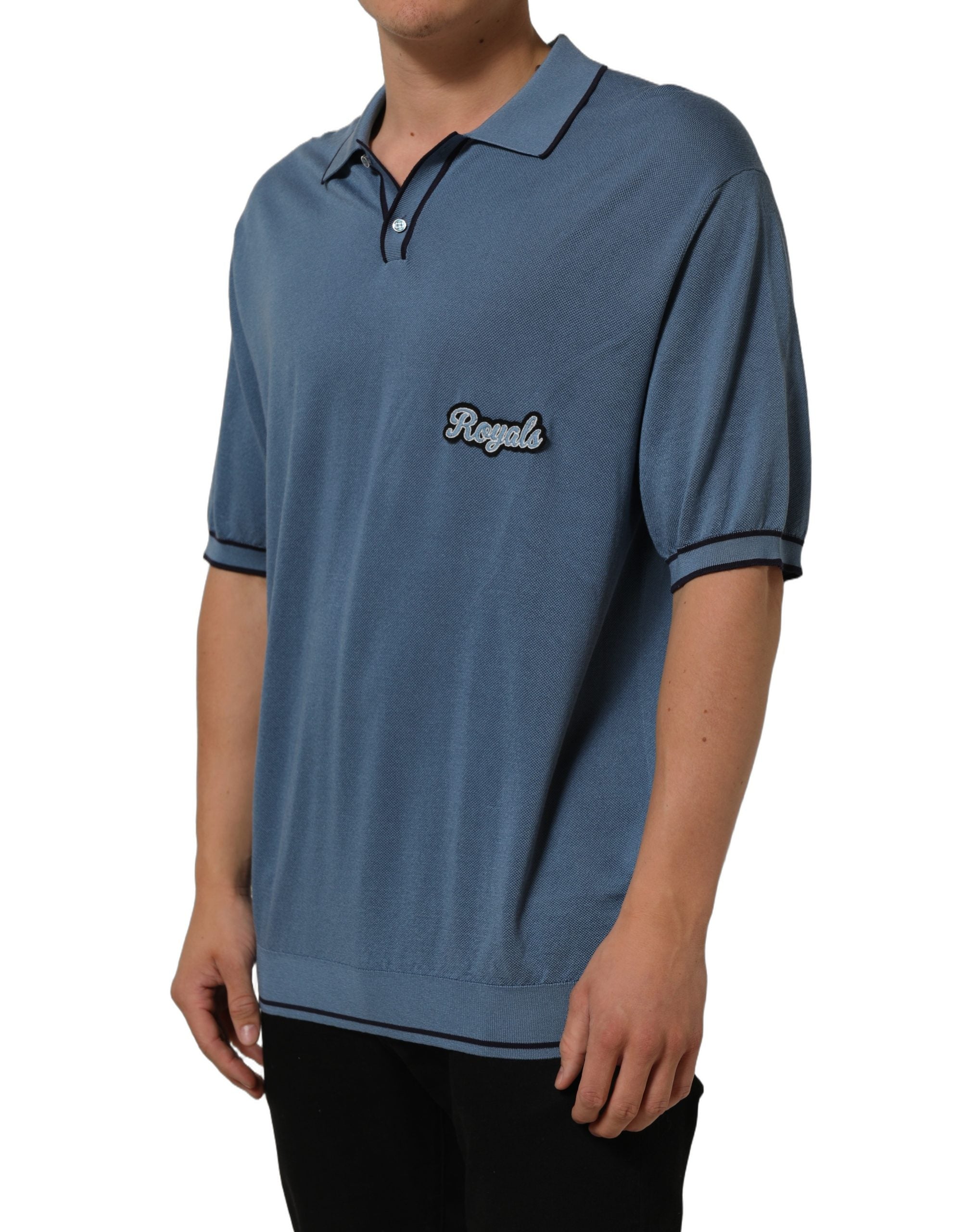 Dolce & Gabbana Blue Cotton Collared Short Sleeves T-shirt Dolce & Gabbana