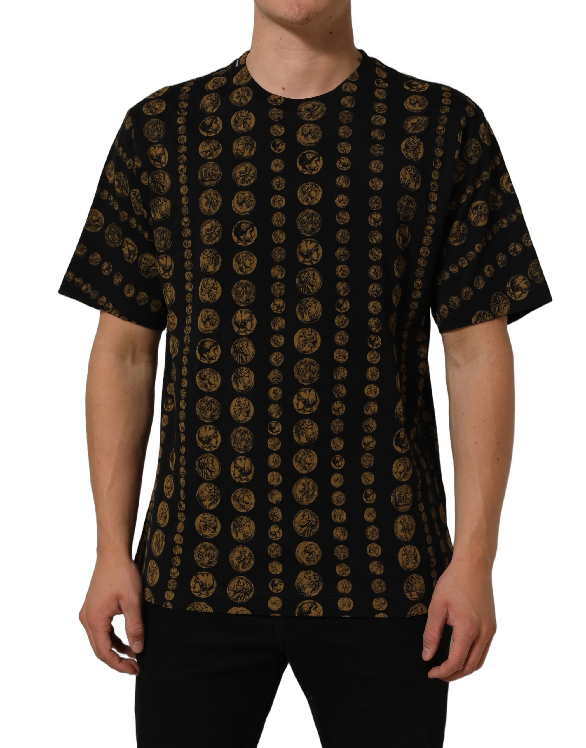 Dolce & Gabbana Black All Over Coin Print Cotton Men T-shirt Dolce & Gabbana