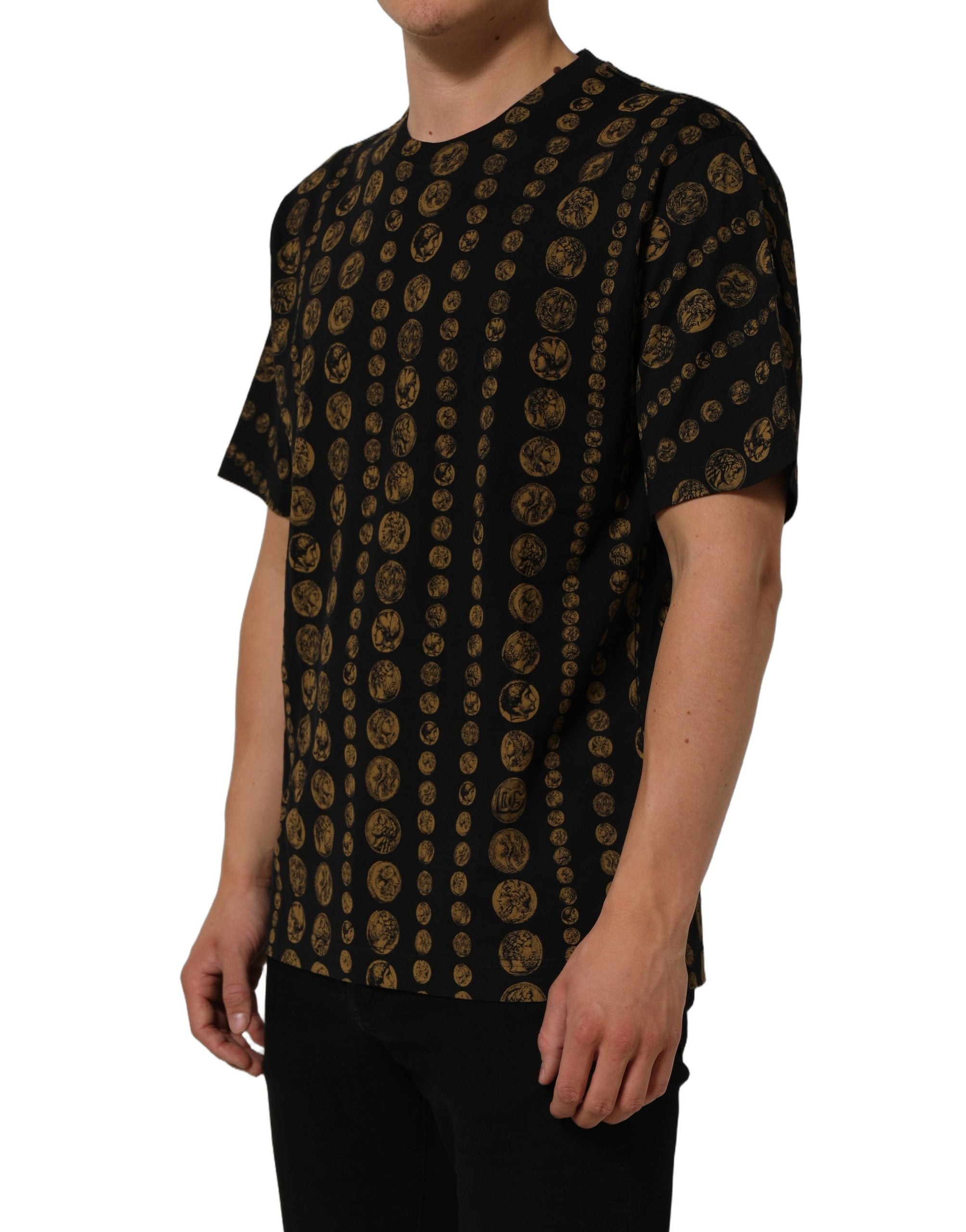 Dolce & Gabbana Black All Over Coin Print Cotton Men T-shirt Dolce & Gabbana