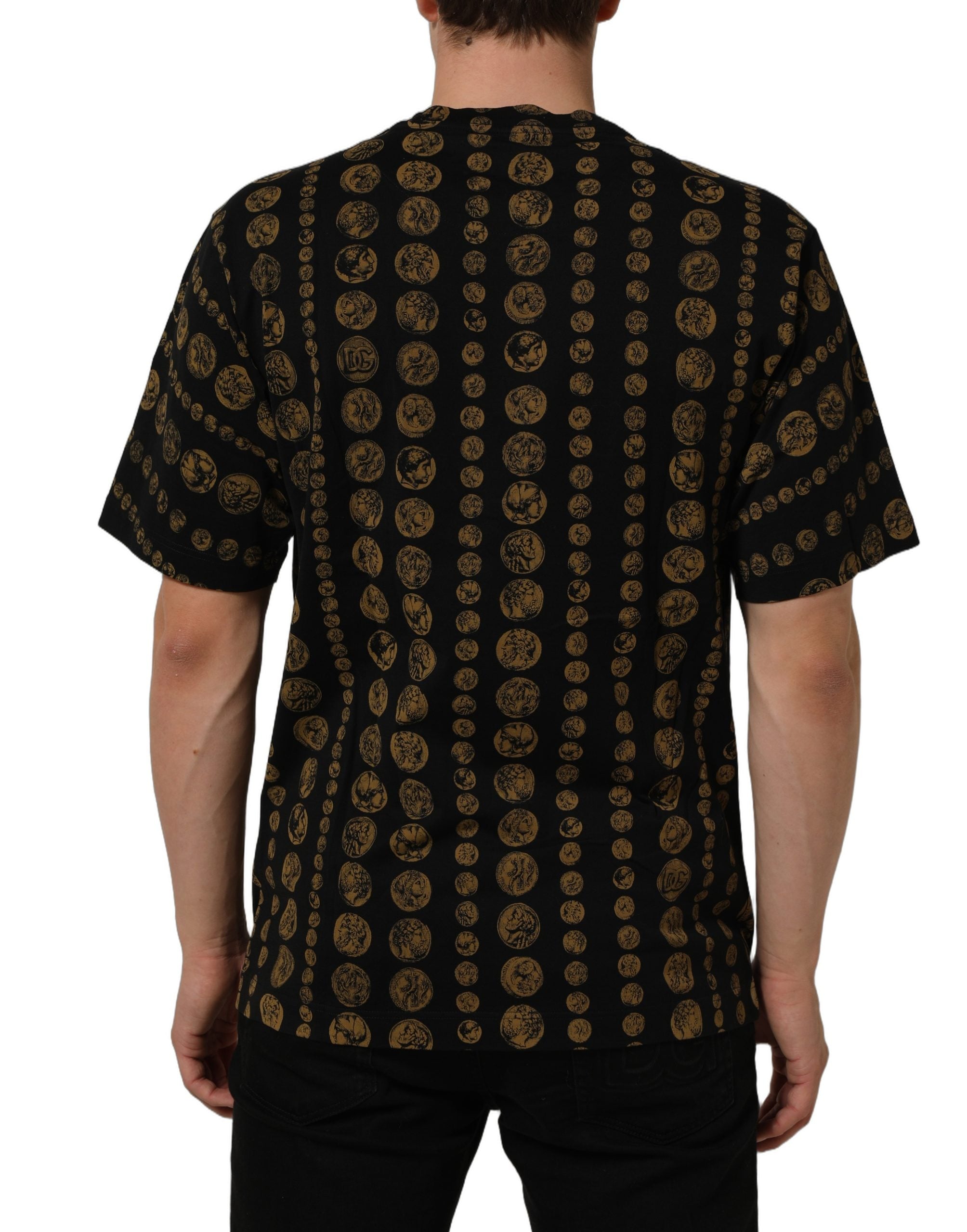 Dolce & Gabbana Black All Over Coin Print Cotton Men T-shirt Dolce & Gabbana