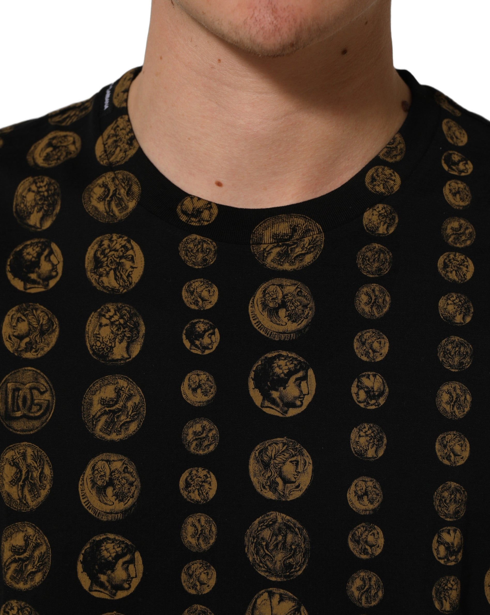 Dolce & Gabbana Black All Over Coin Print Cotton Men T-shirt Dolce & Gabbana