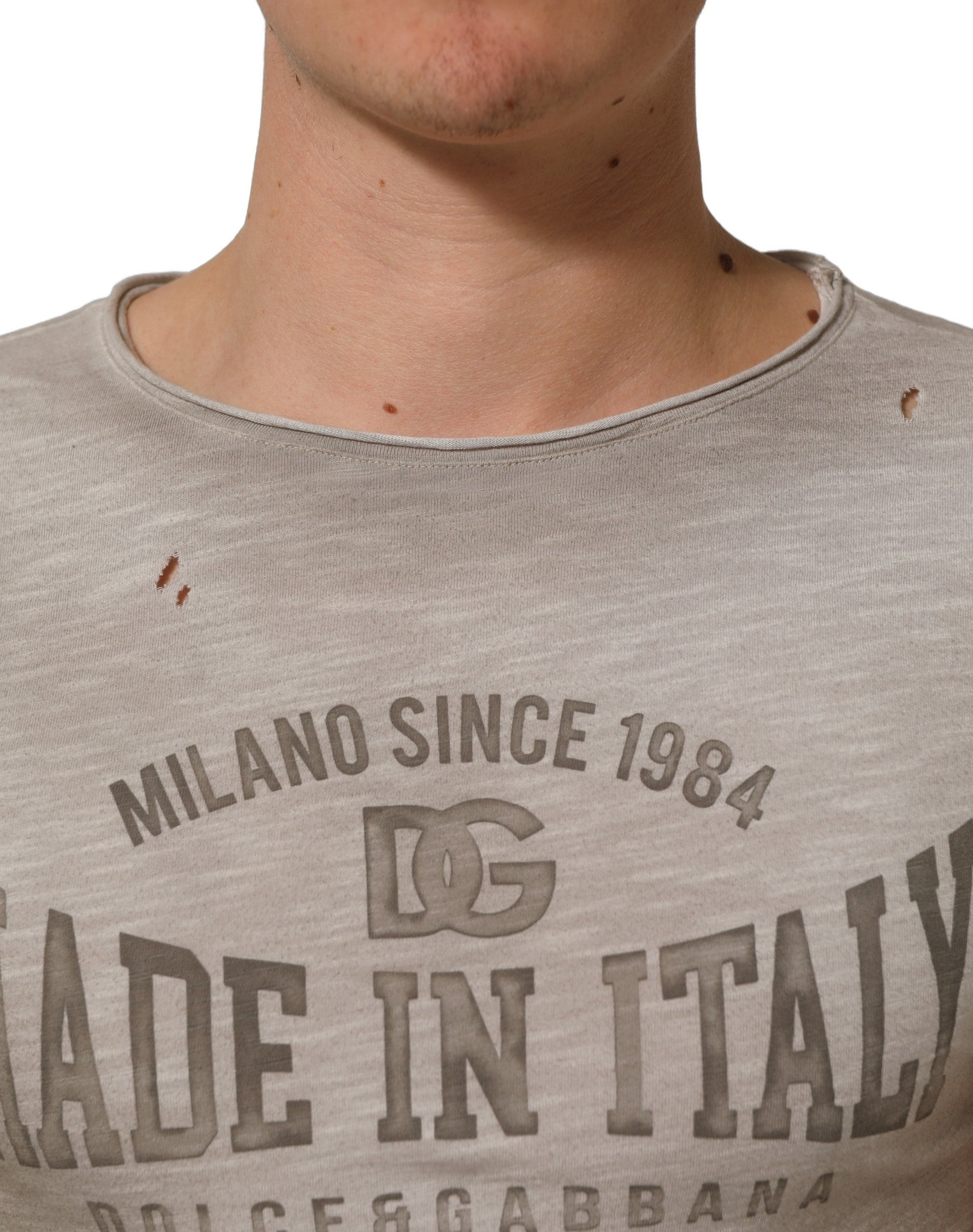 Dolce & Gabbana Light Gray Graphic Print Distressed T-shirt Dolce & Gabbana