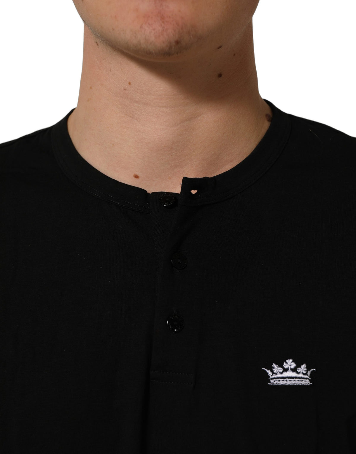 Dolce & Gabbana Black Crown Short Sleeved Henley Men T-shirt Dolce & Gabbana
