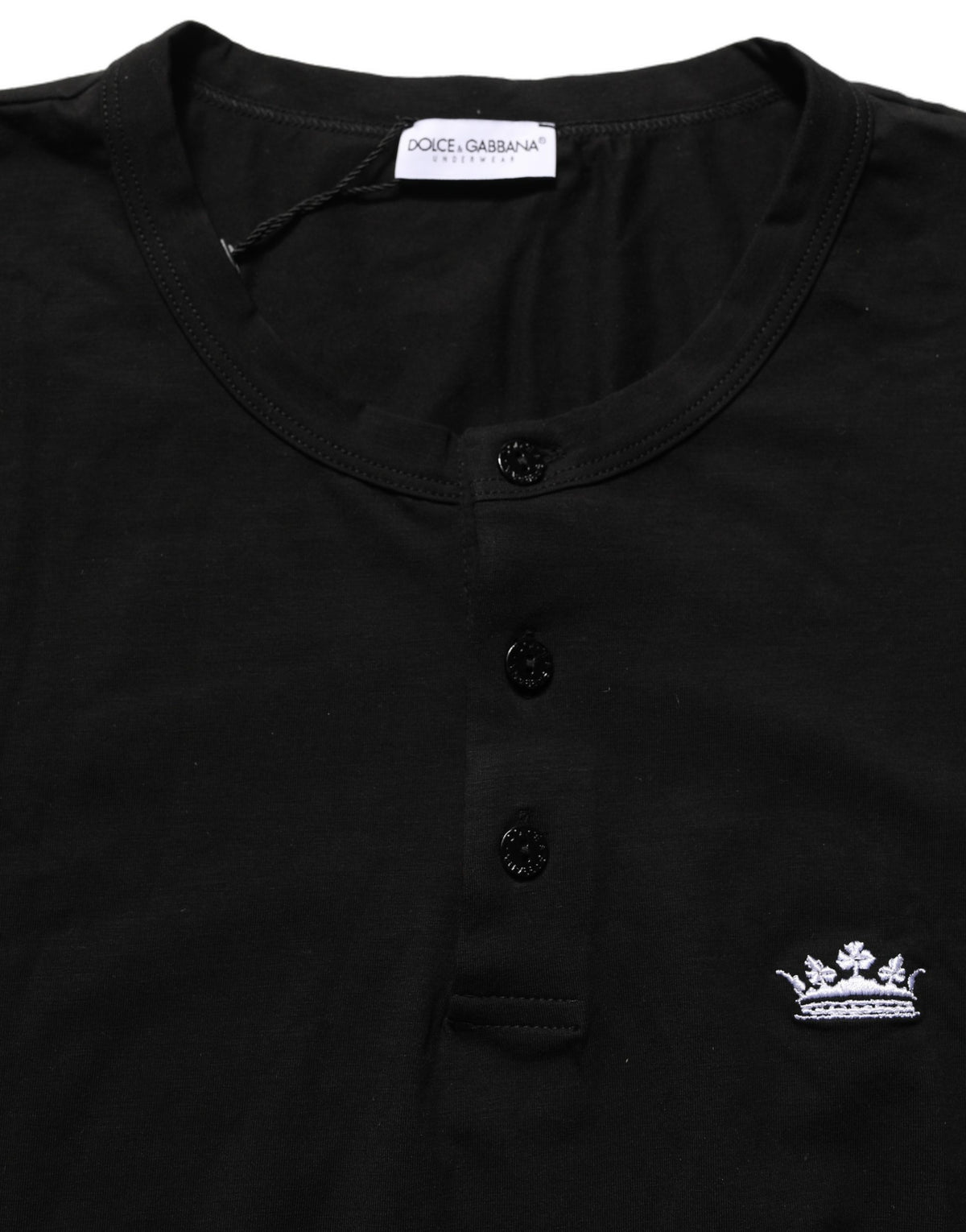 Dolce & Gabbana Black Crown Short Sleeved Henley Men T-shirt Dolce & Gabbana