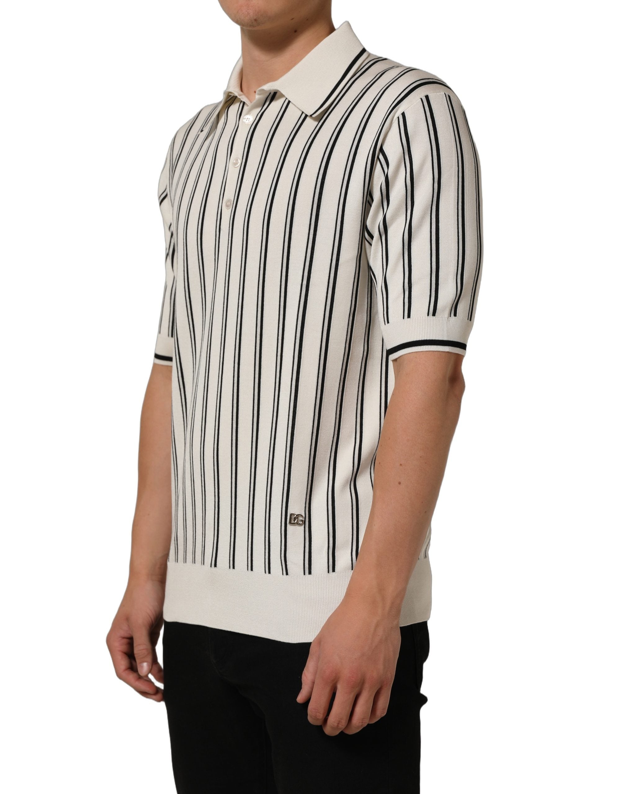 Dolce & Gabbana White Black Stripe Collared Polo T-shirt Dolce & Gabbana
