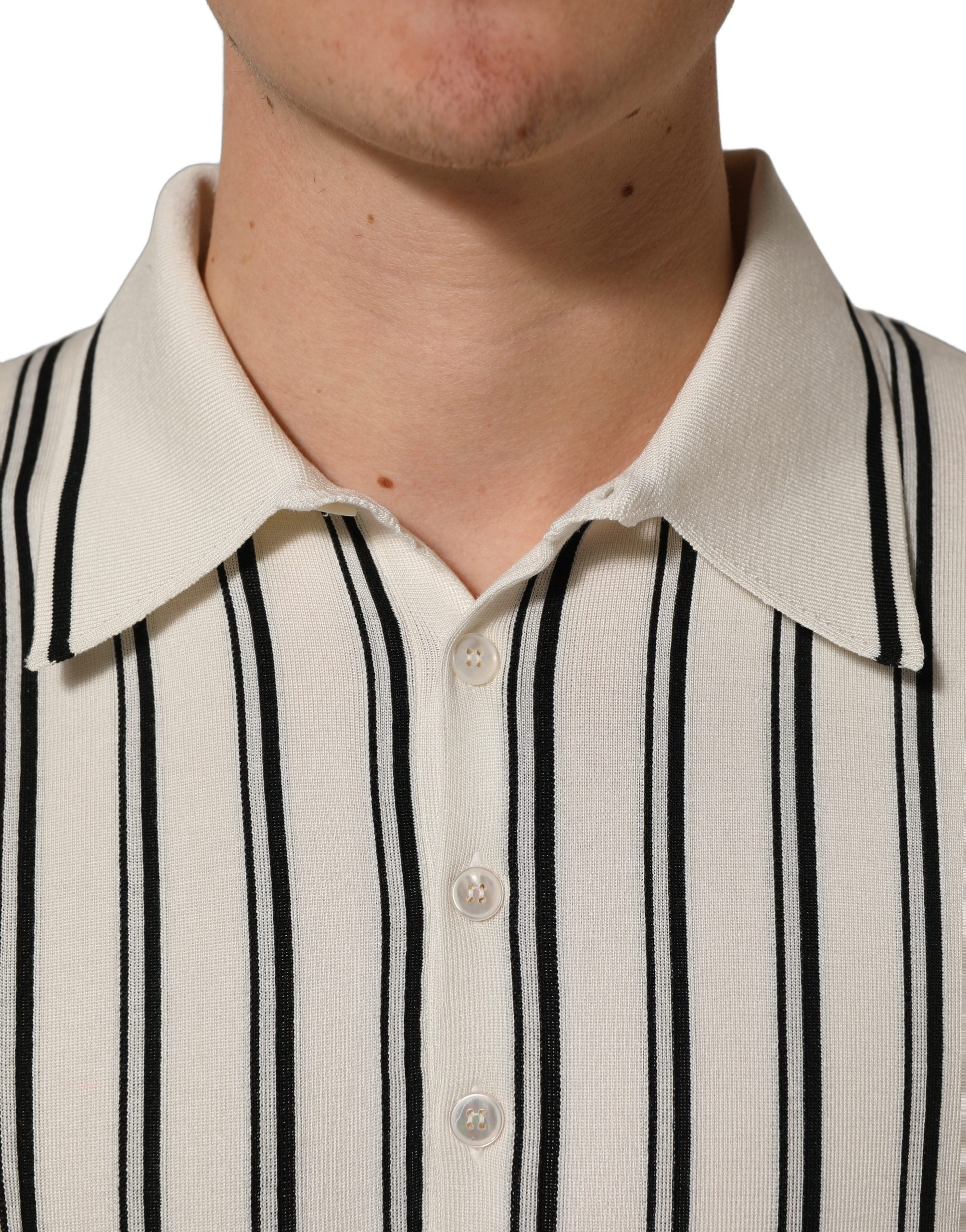 Dolce & Gabbana White Black Stripe Collared Polo T-shirt Dolce & Gabbana