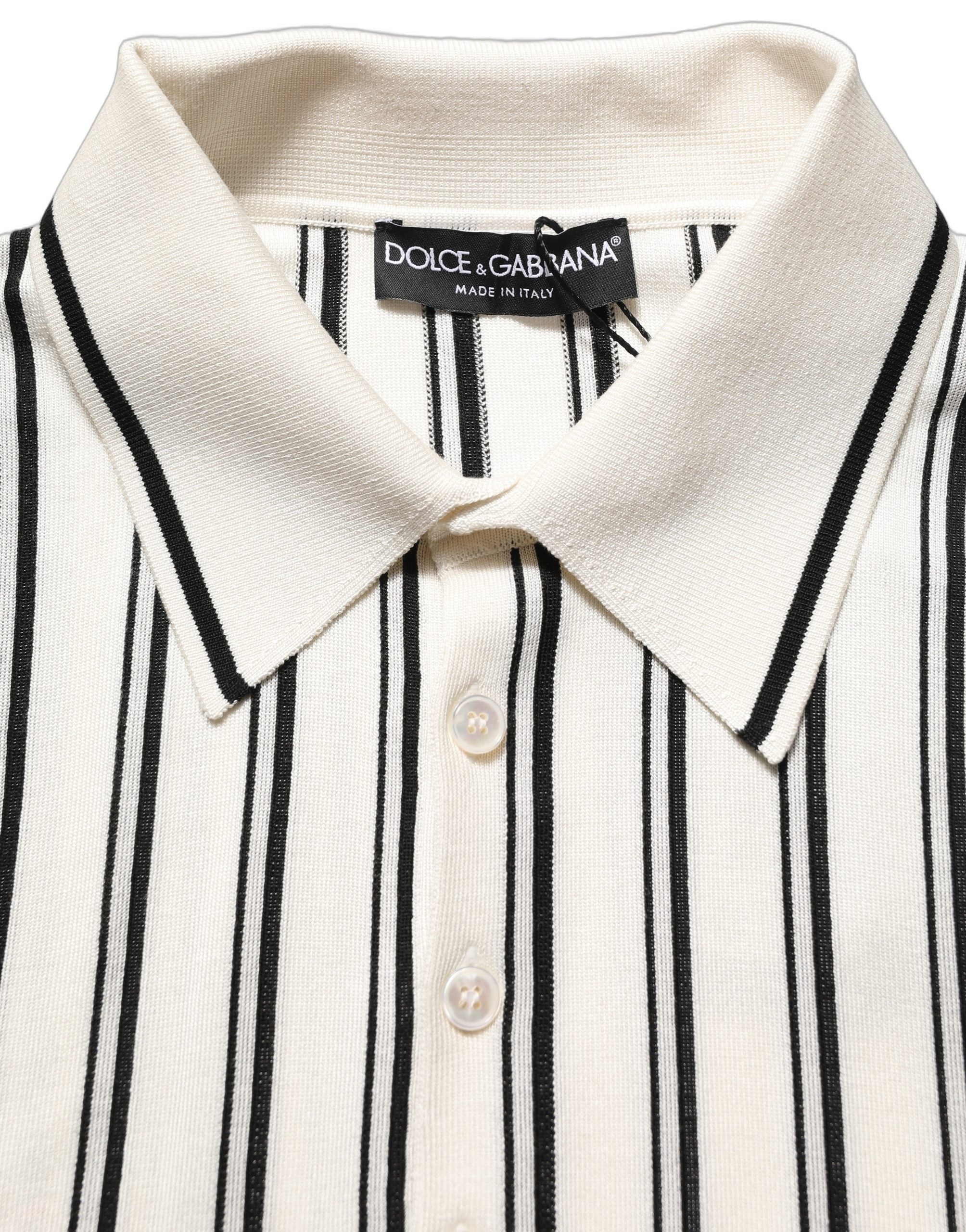 Dolce & Gabbana White Black Stripe Collared Polo T-shirt Dolce & Gabbana