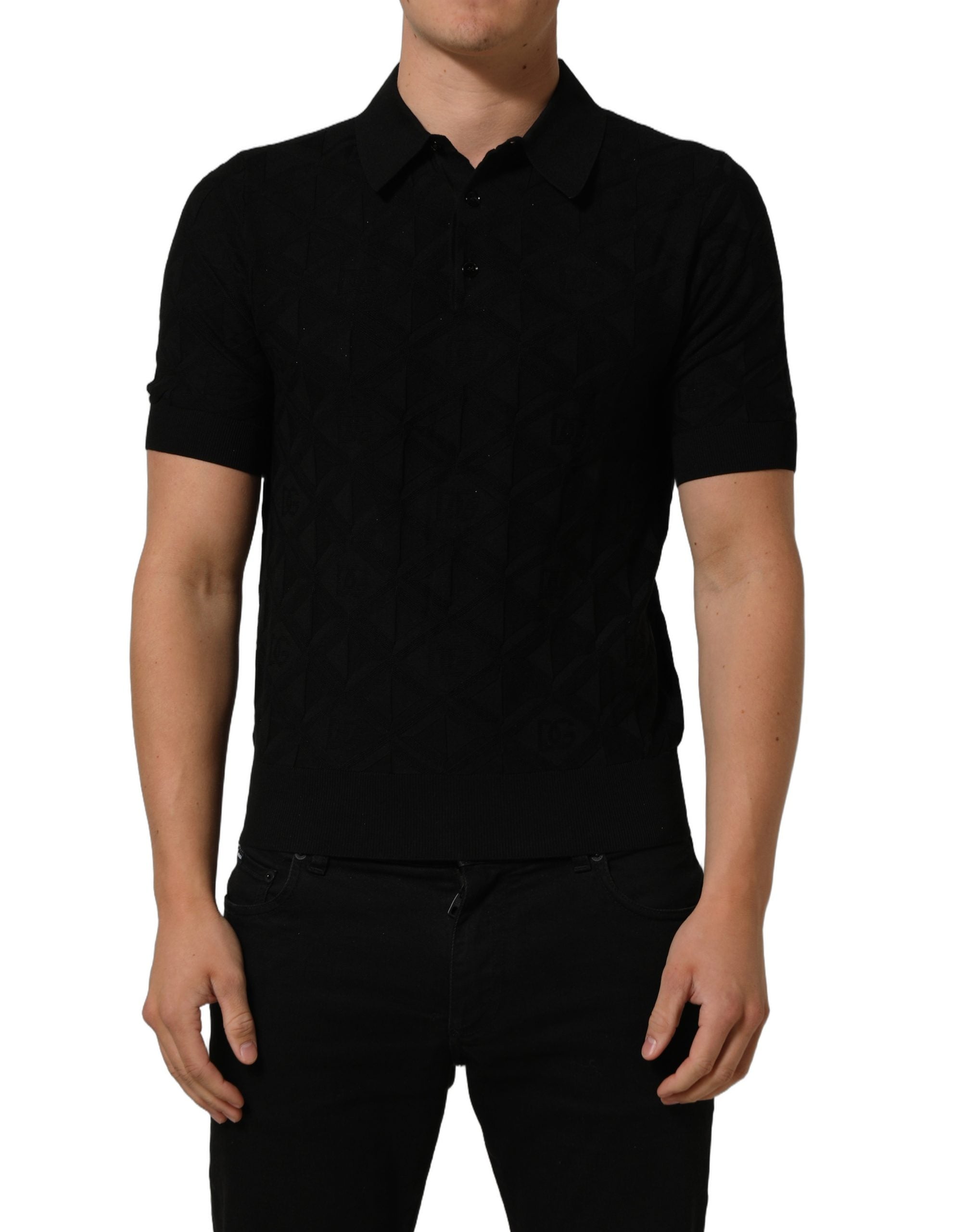 Dolce & Gabbana Black Silk Short Sleeve Knit Polo T-shirt Dolce & Gabbana