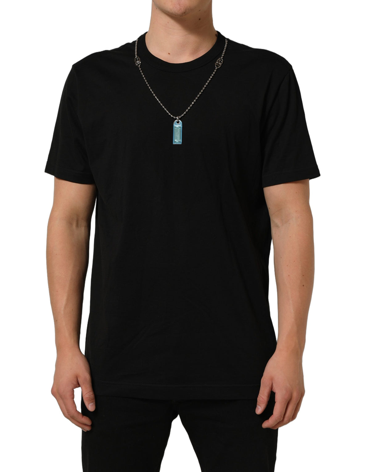 Dolce & Gabbana Black Dog Tag Short Sleeve CrewNeck T-shirt Dolce & Gabbana