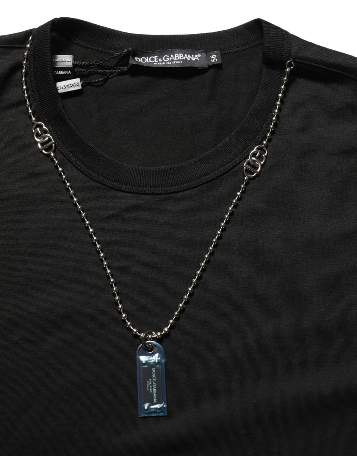 Dolce & Gabbana Black Dog Tag Short Sleeve CrewNeck T-shirt Dolce & Gabbana