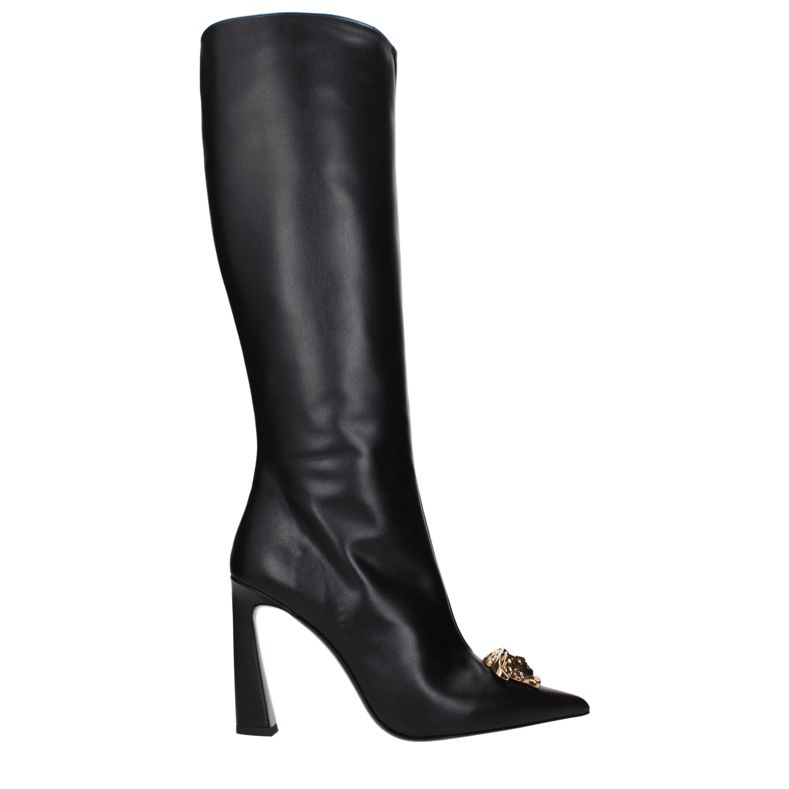 Versace Black Leather High Heel Boots Versace