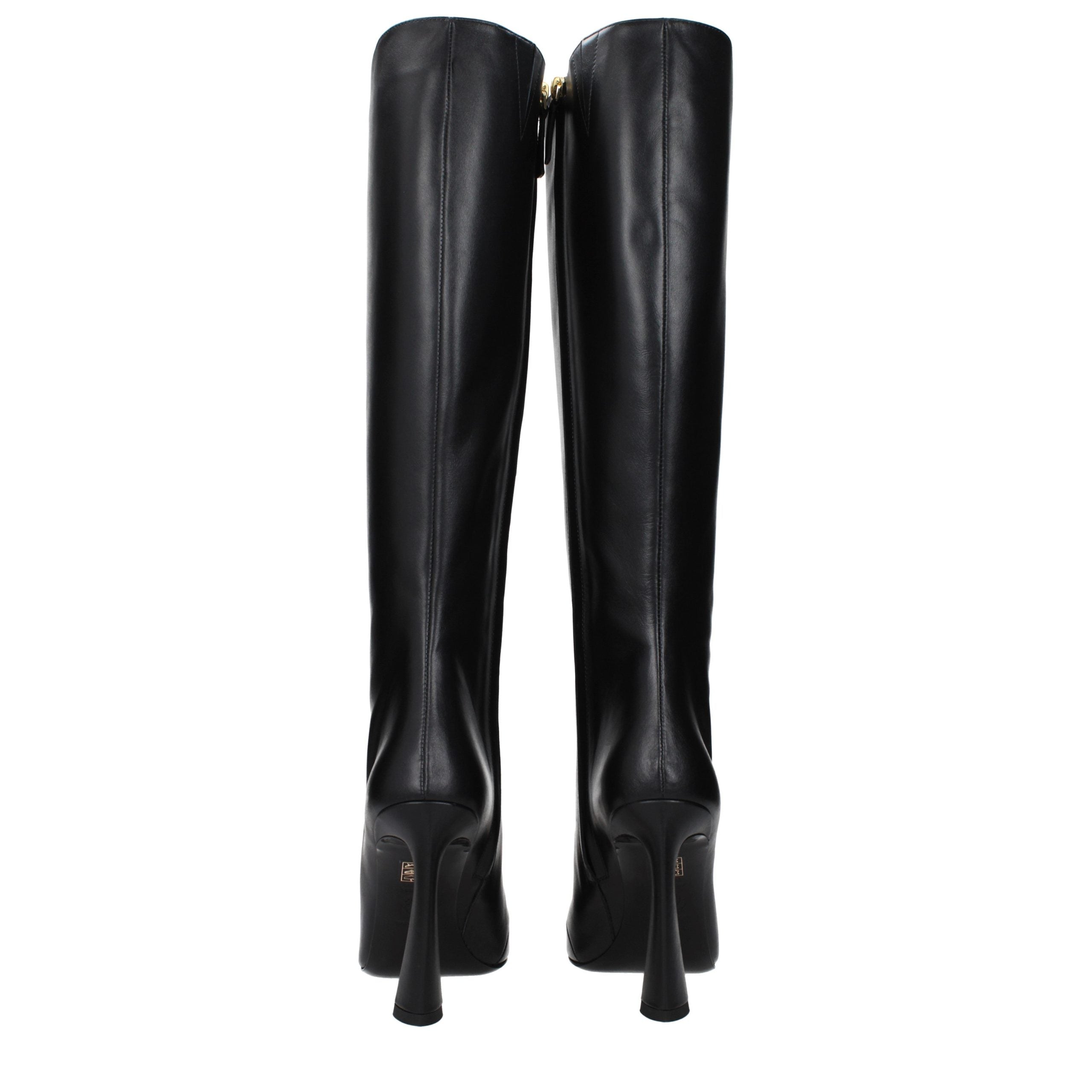 Versace Black Leather High Heel Boots Versace