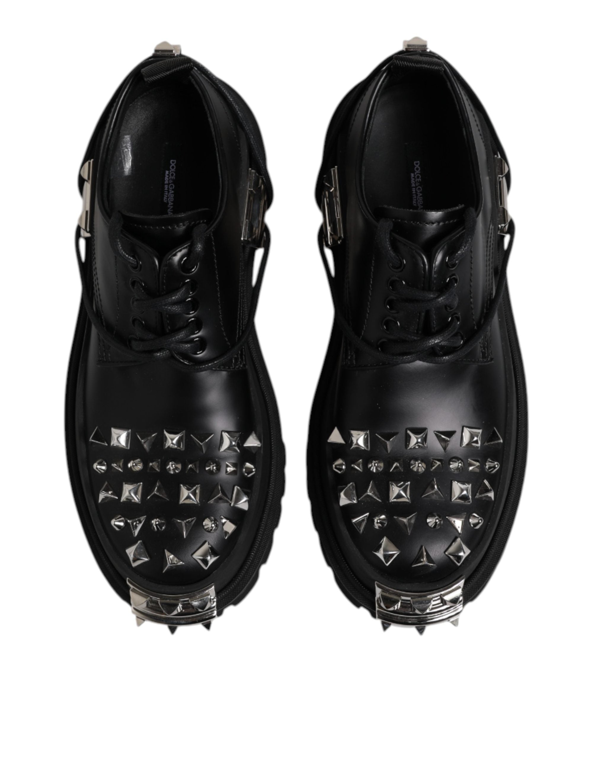 Dolce & Gabbana Black Studded Leather Hi-Trekking Derby Men Shoes Dolce & Gabbana