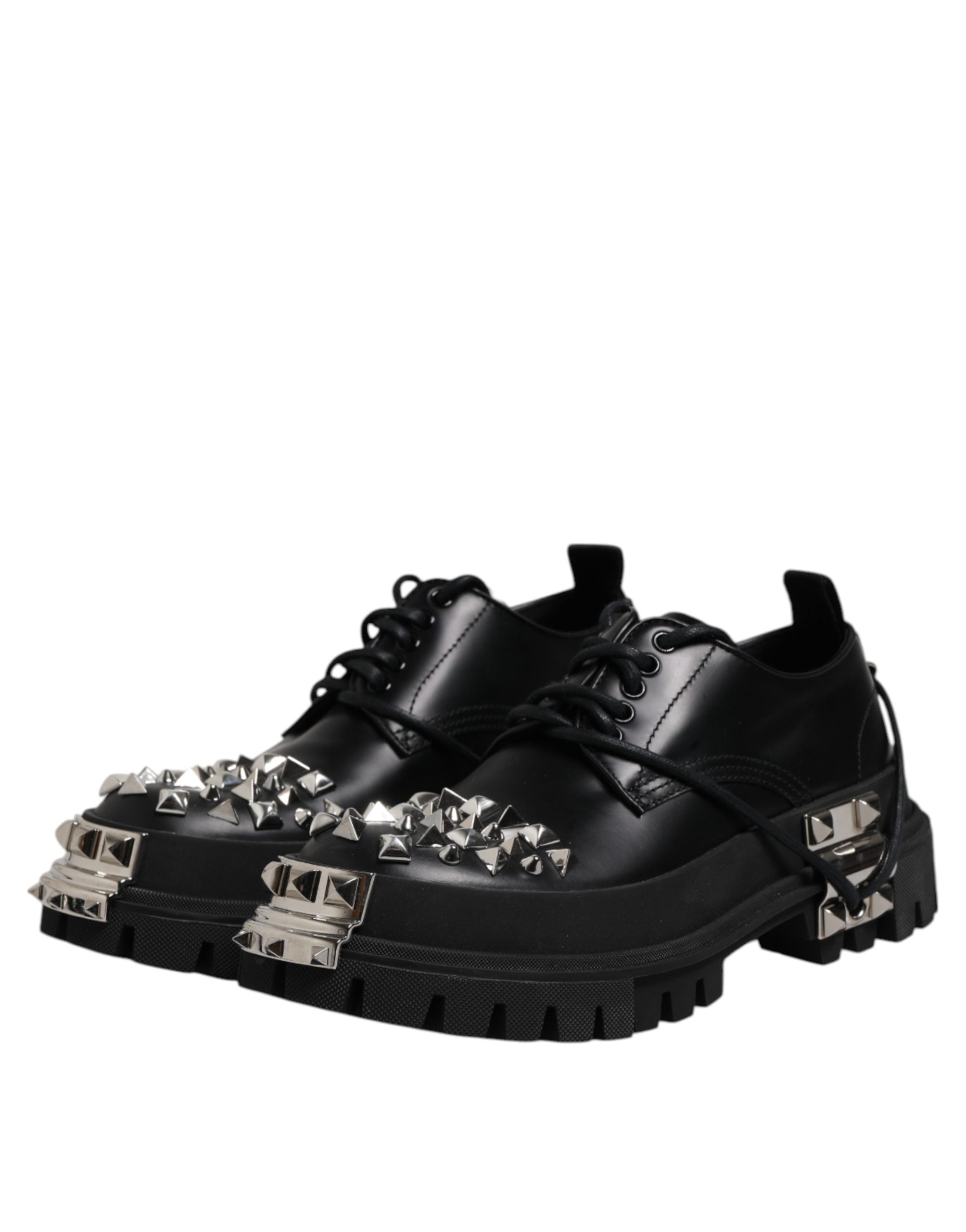 Dolce & Gabbana Black Studded Leather Hi-Trekking Derby Men Shoes Dolce & Gabbana