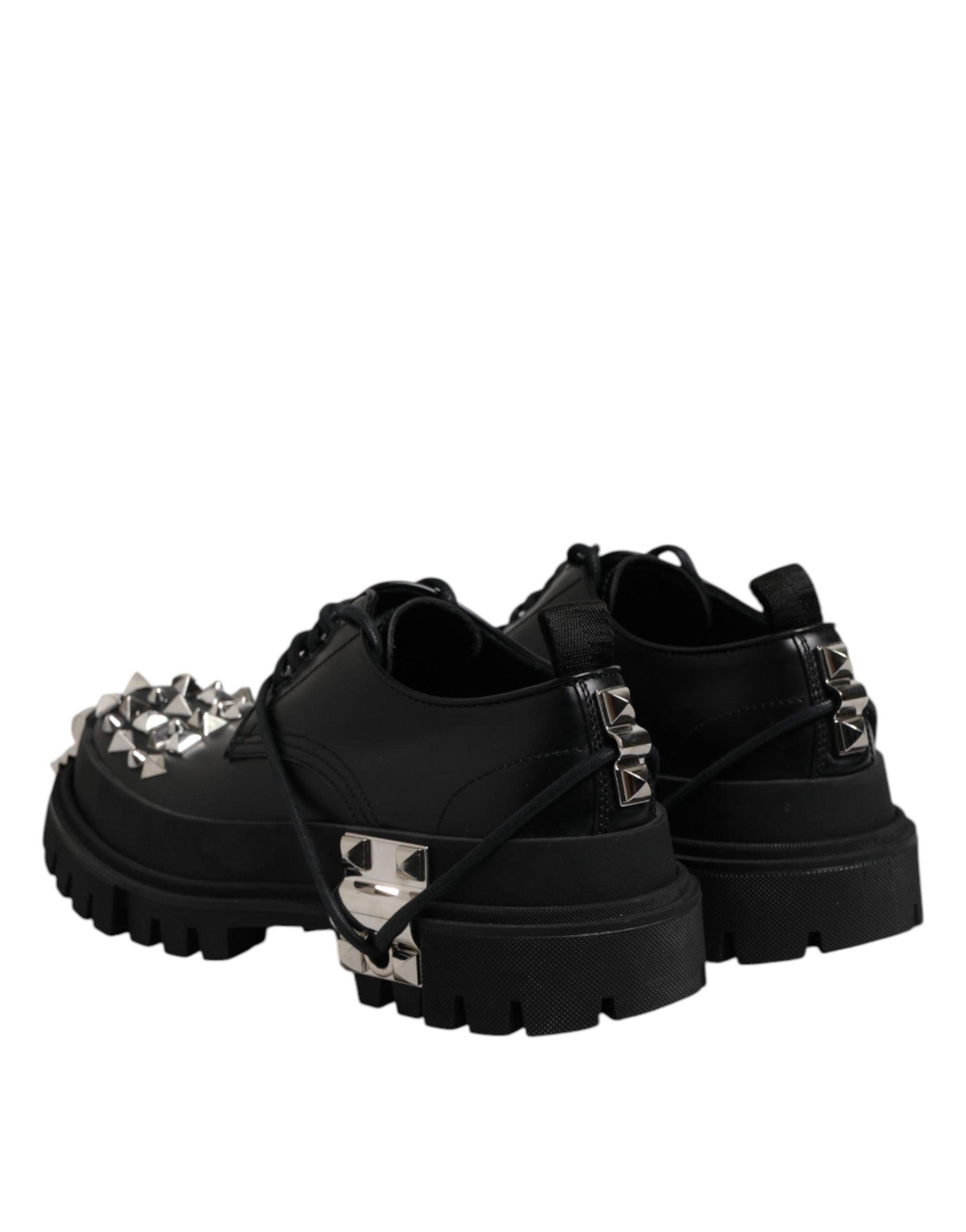 Dolce & Gabbana Black Studded Leather Hi-Trekking Derby Men Shoes Dolce & Gabbana