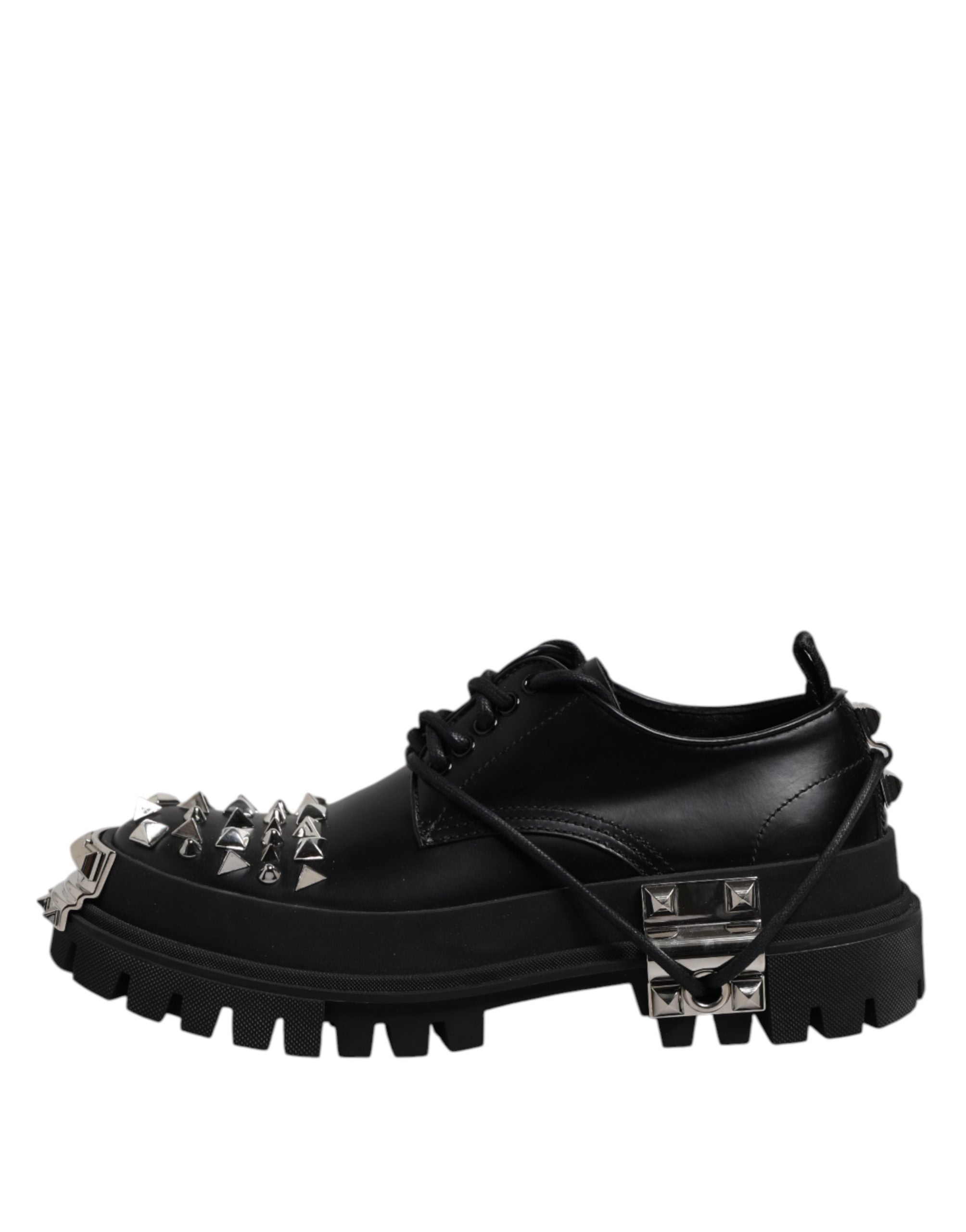Dolce & Gabbana Black Studded Leather Hi-Trekking Derby Men Shoes Dolce & Gabbana