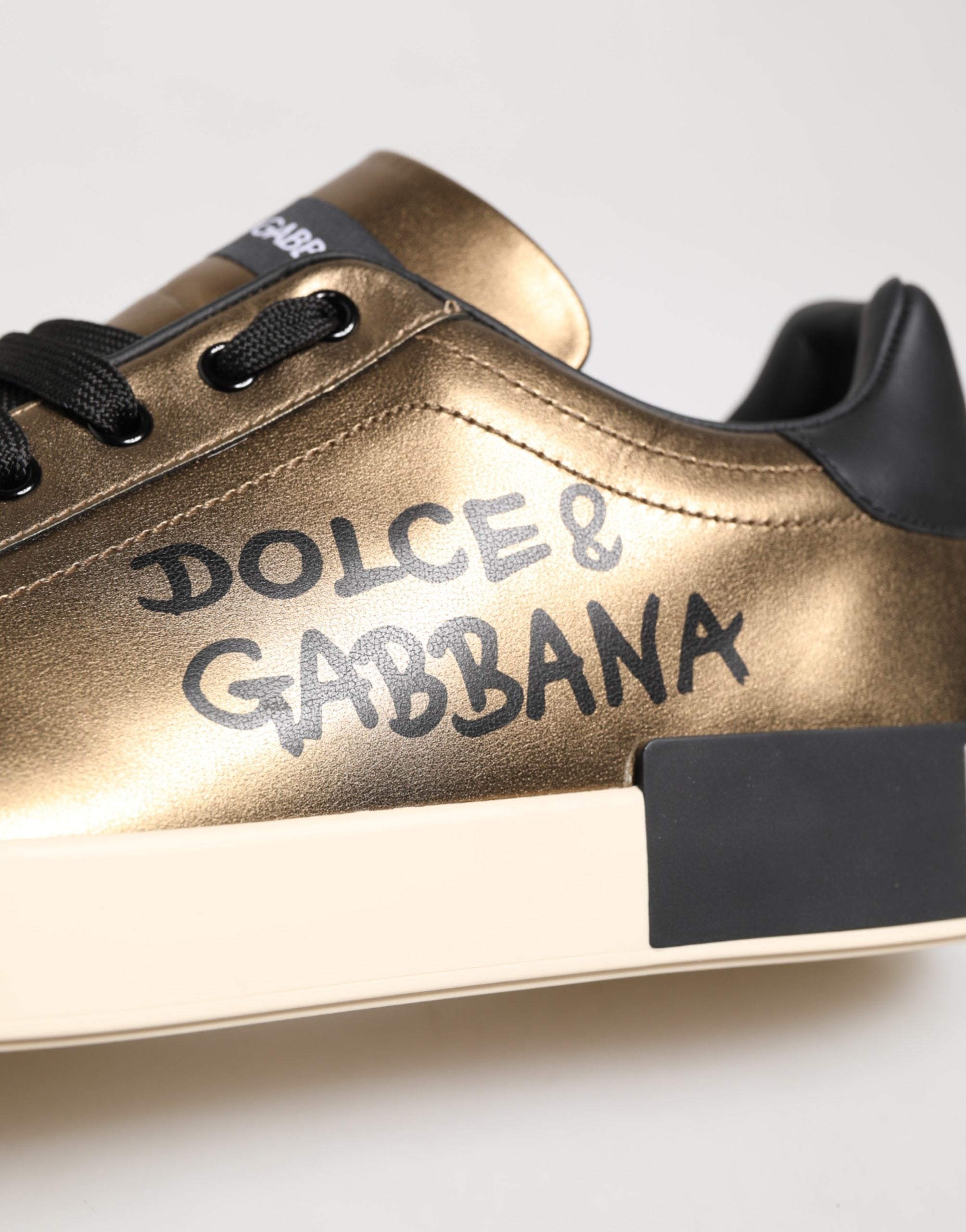 Dolce & Gabbana Gold Portofino Calf Leather Sneakers Shoes Dolce & Gabbana