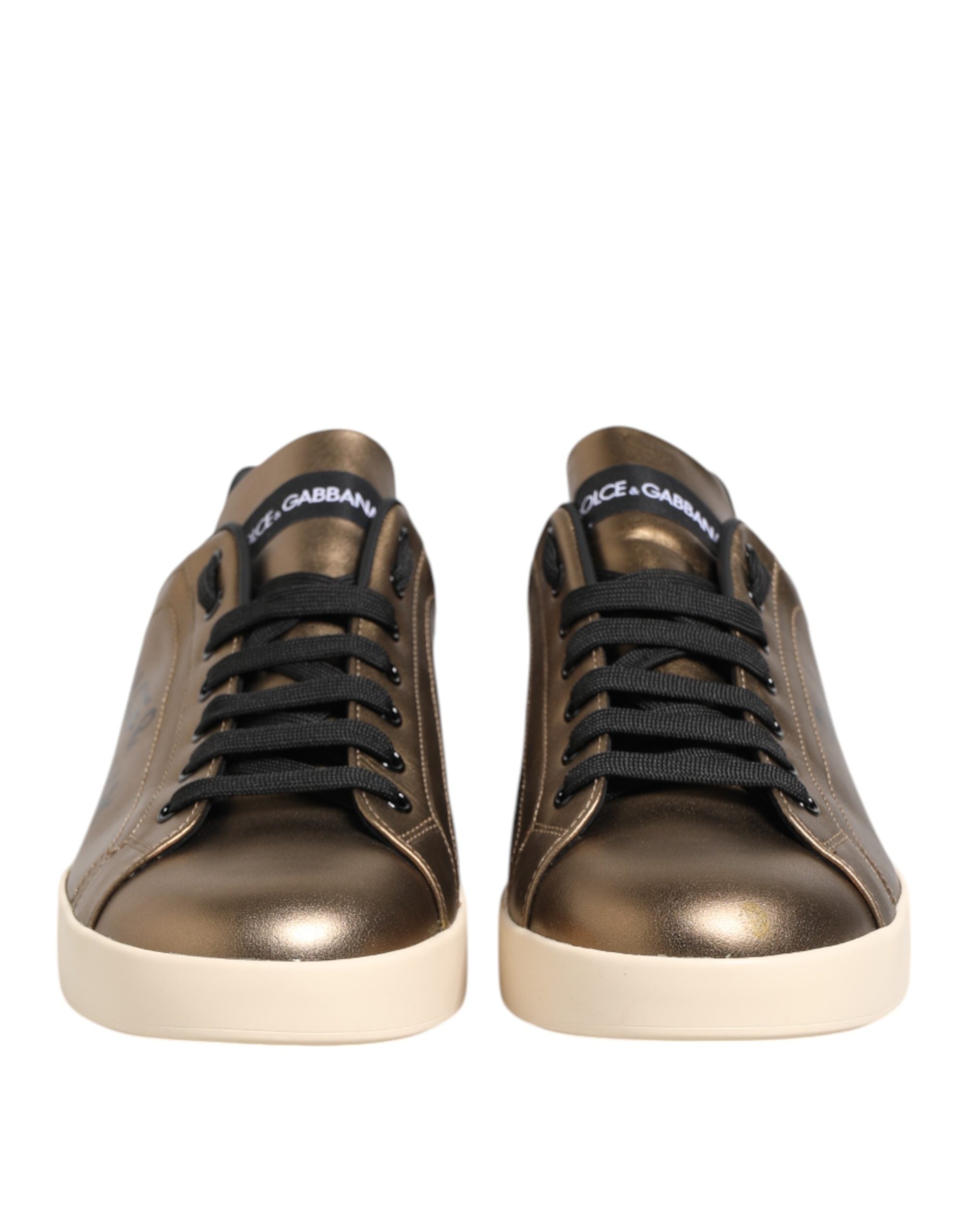 Dolce & Gabbana Gold Portofino Calf Leather Sneakers Shoes Dolce & Gabbana
