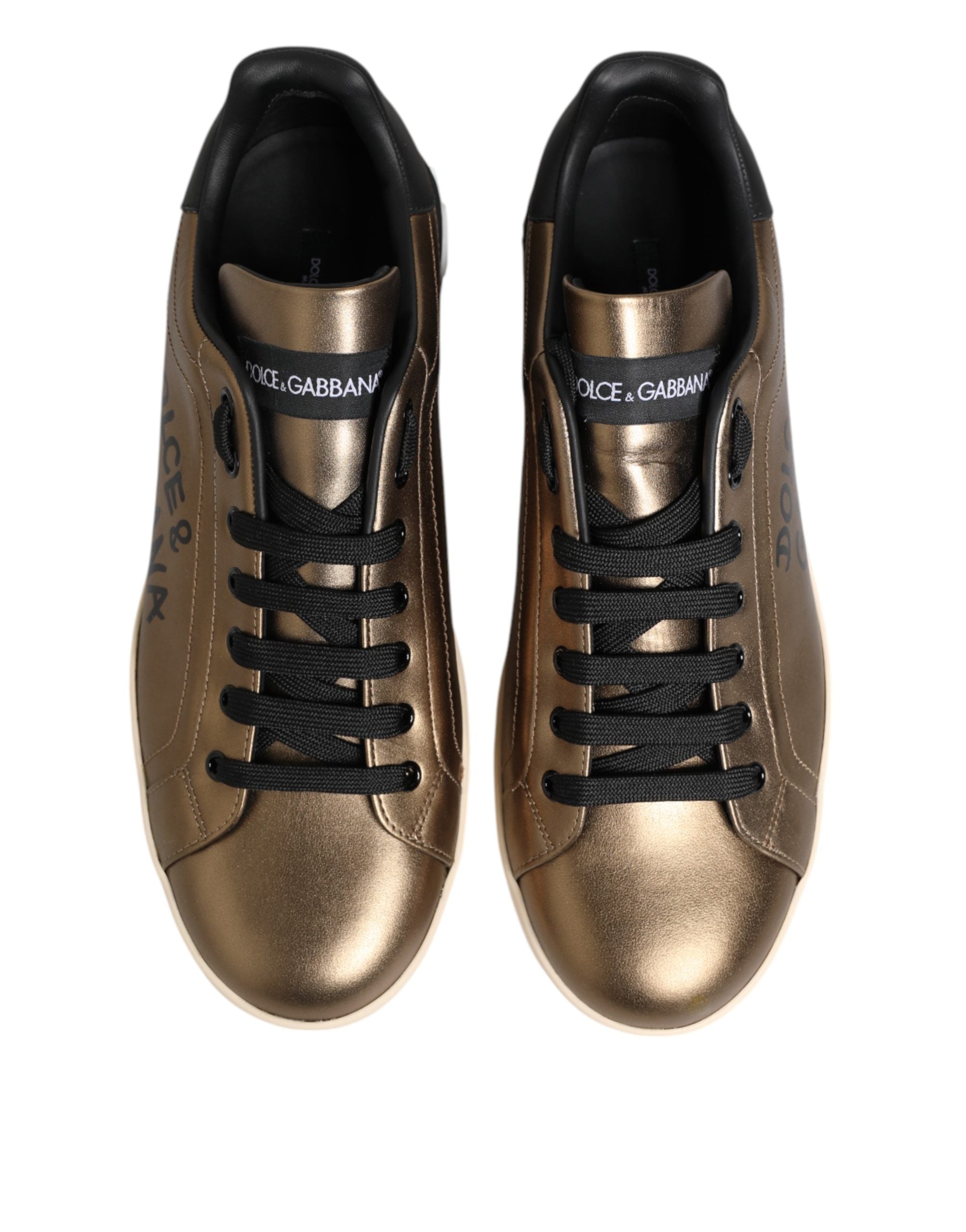 Dolce & Gabbana Gold Portofino Calf Leather Sneakers Shoes Dolce & Gabbana
