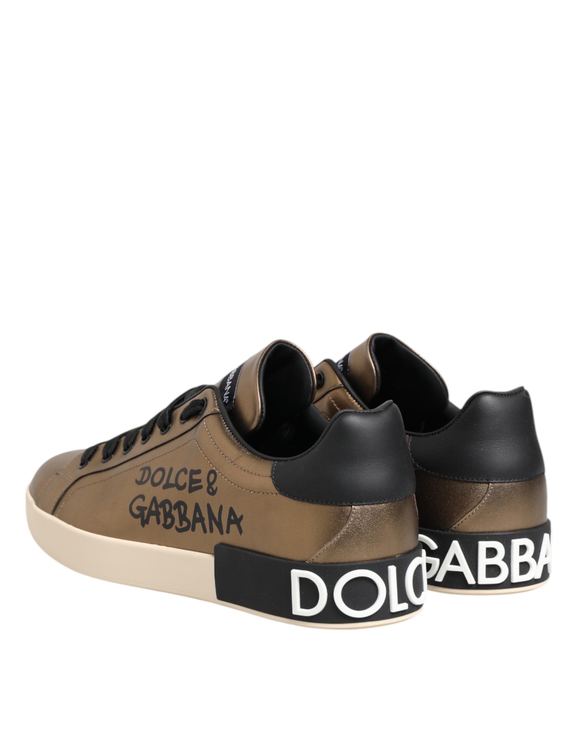 Dolce & Gabbana Gold Portofino Calf Leather Sneakers Shoes Dolce & Gabbana