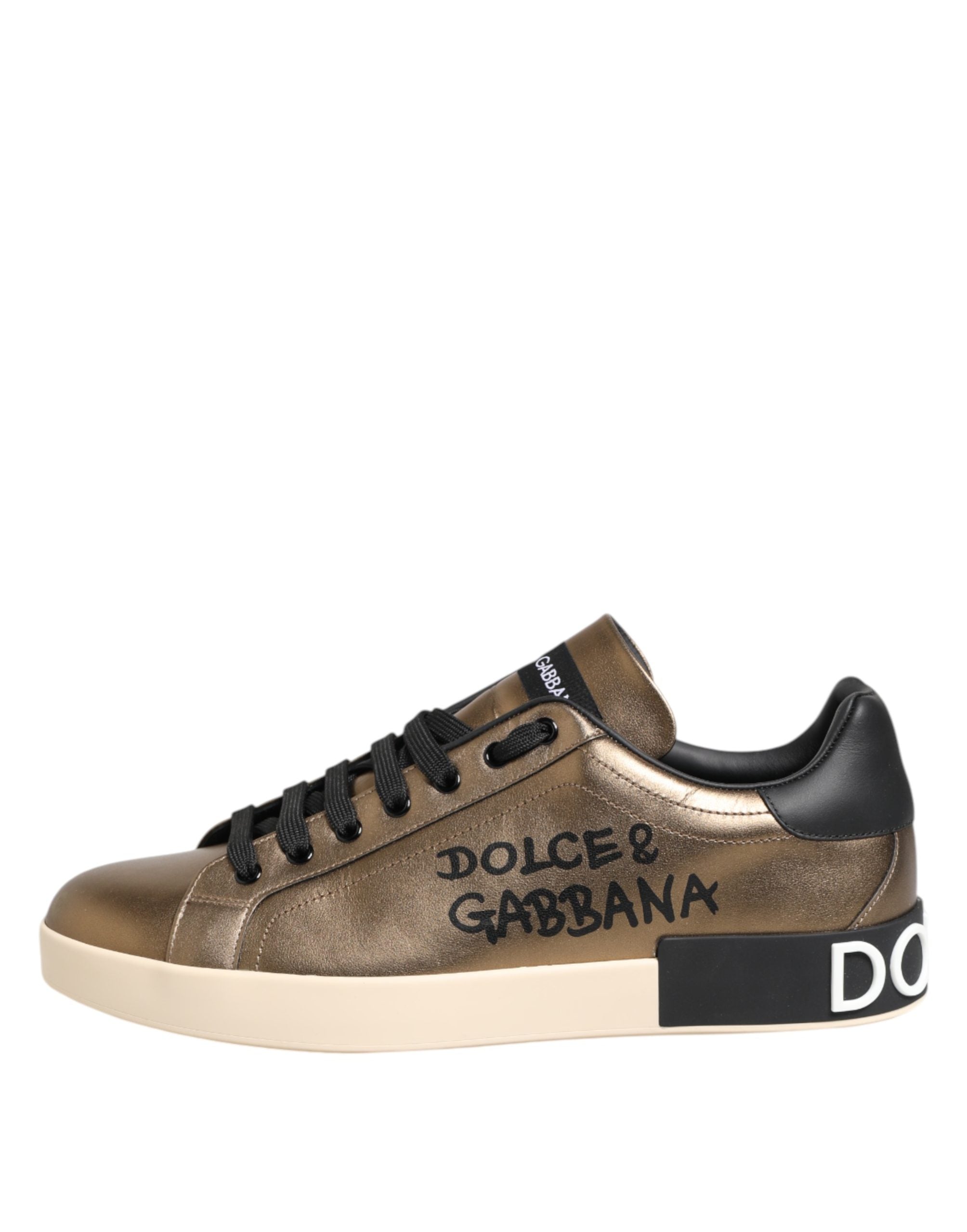 Dolce & Gabbana Gold Portofino Calf Leather Sneakers Shoes Dolce & Gabbana