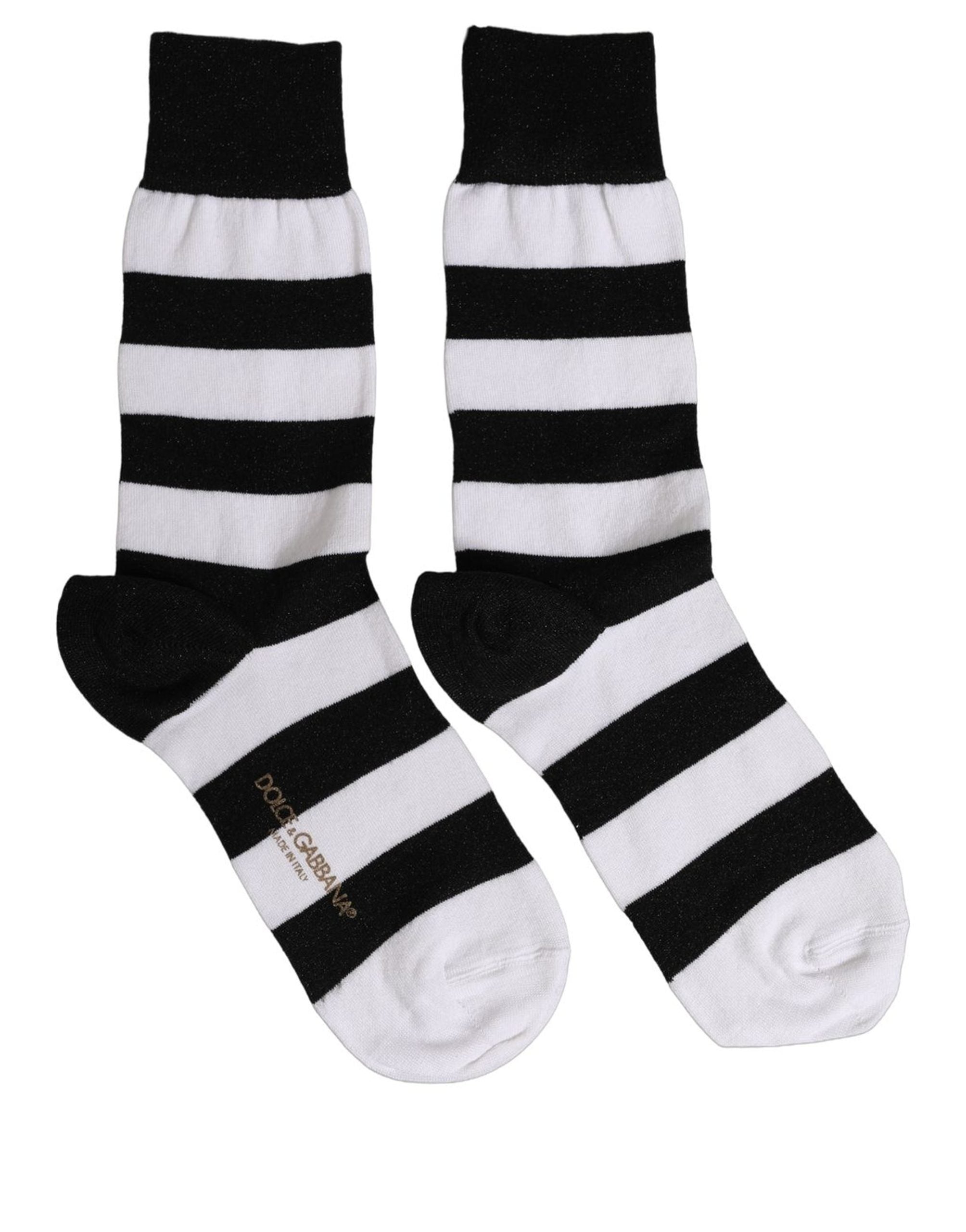 Dolce & Gabbana Black White Stripes Mid Calf Accessory Socks Dolce & Gabbana