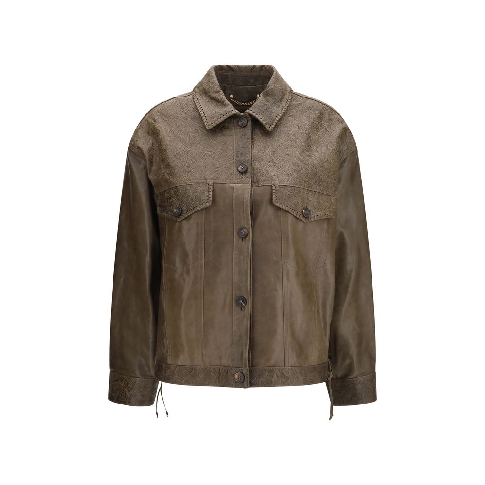 Golden Goose Brown Calf Leather Bos Taurus Leather Jacket Golden Goose