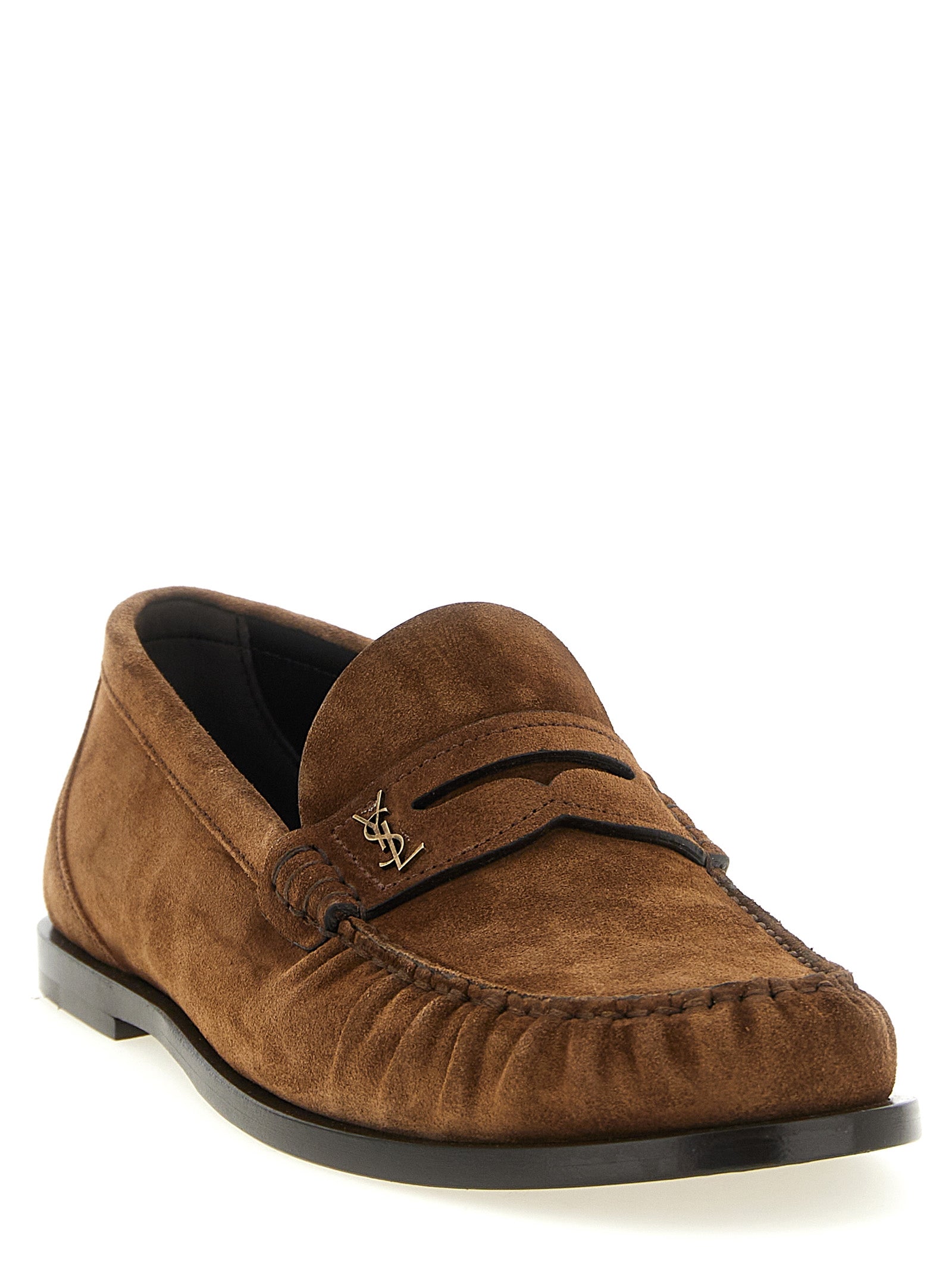 Saint Laurent Brown Calfskin Slip-On Loafers Saint Laurent
