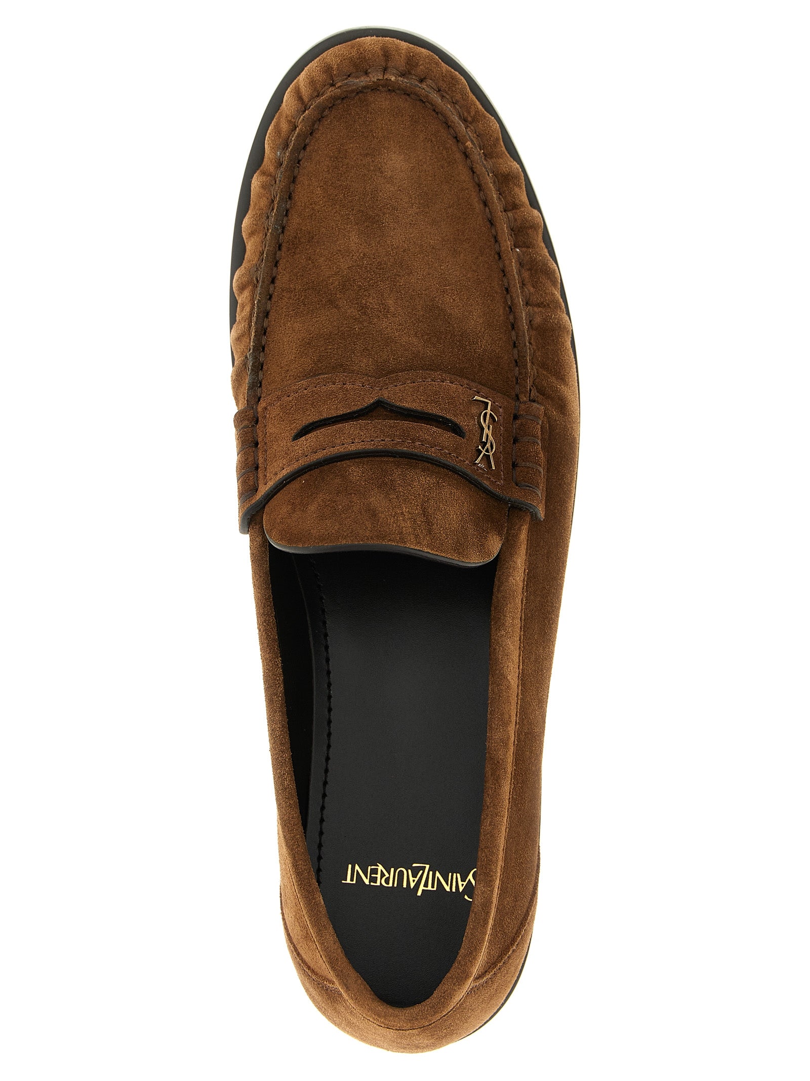 Saint Laurent Brown Calfskin Slip-On Loafers Saint Laurent