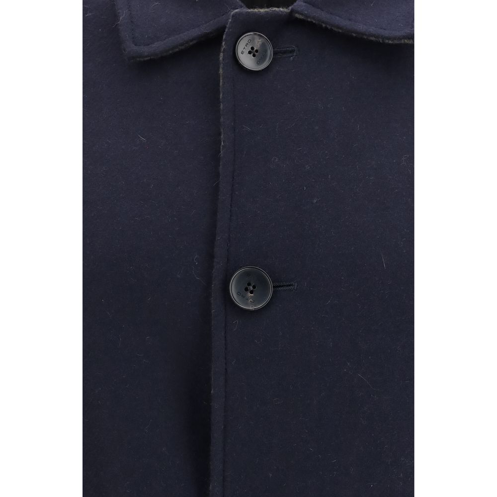 Etro Blue Wool Oves Aries Coat Etro