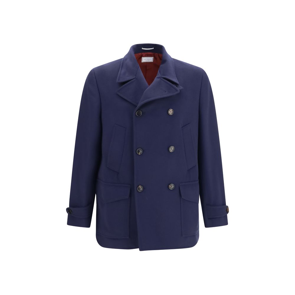 Brunello Cucinelli Blue Wool Oves Aries Coat Brunello Cucinelli