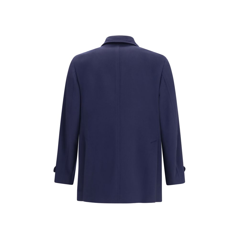 Brunello Cucinelli Blue Wool Oves Aries Coat Brunello Cucinelli