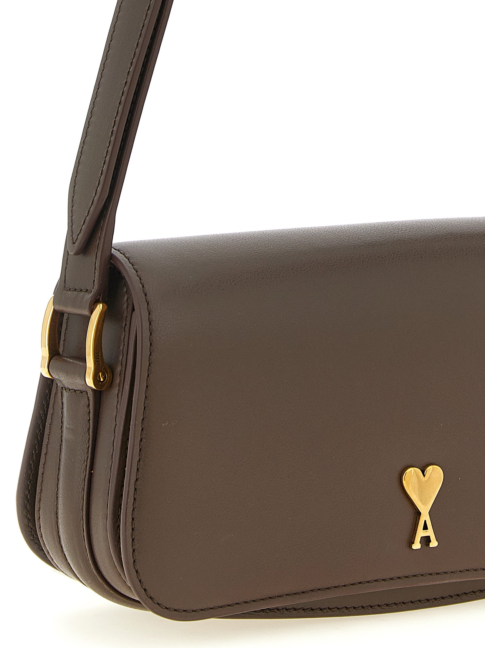 Ami Paris Brown Cowhide Shoulder Bag Ami Paris