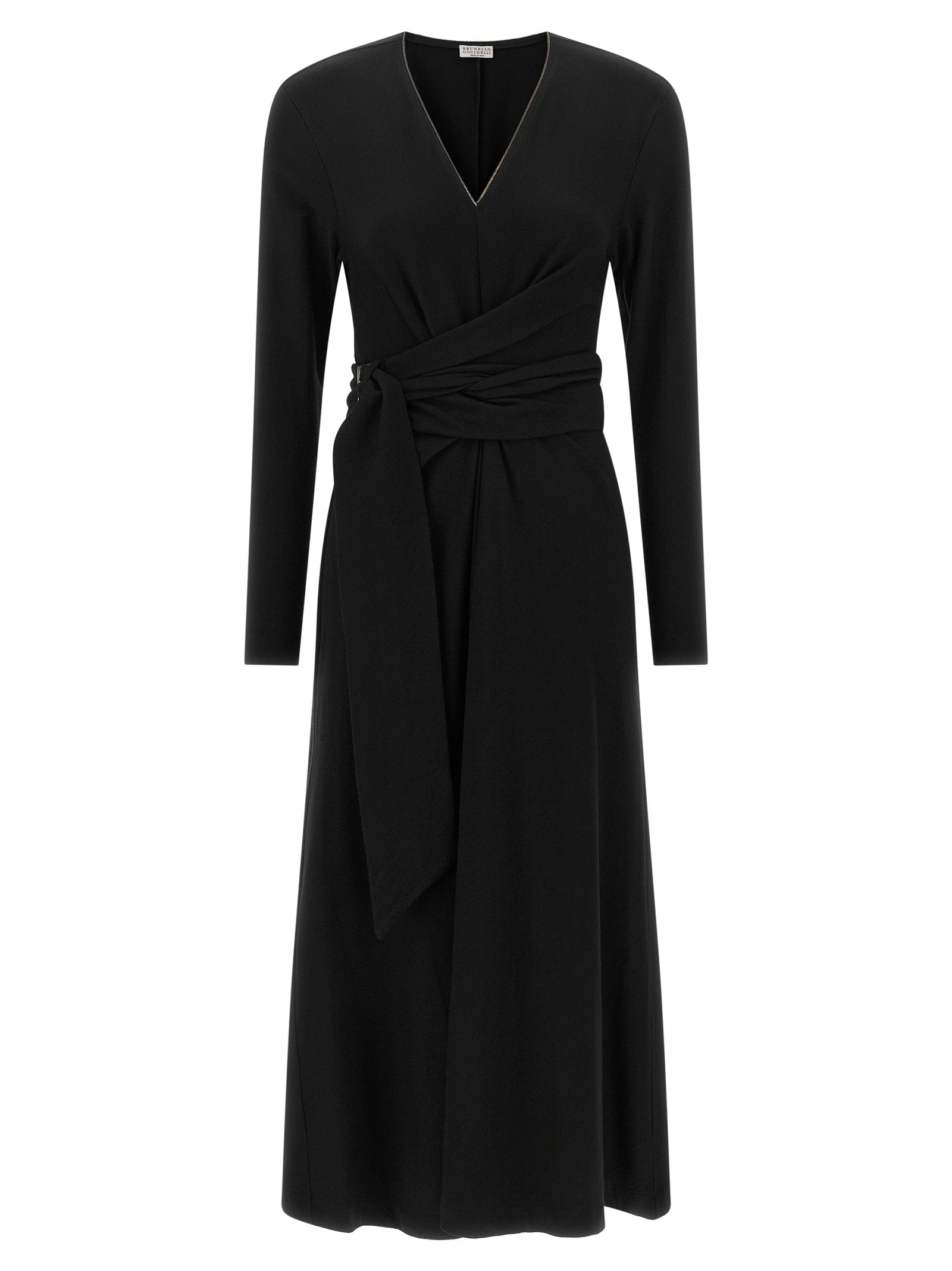 Brunello Cucinelli Black Virgin Wool Midi Dress Brunello Cucinelli