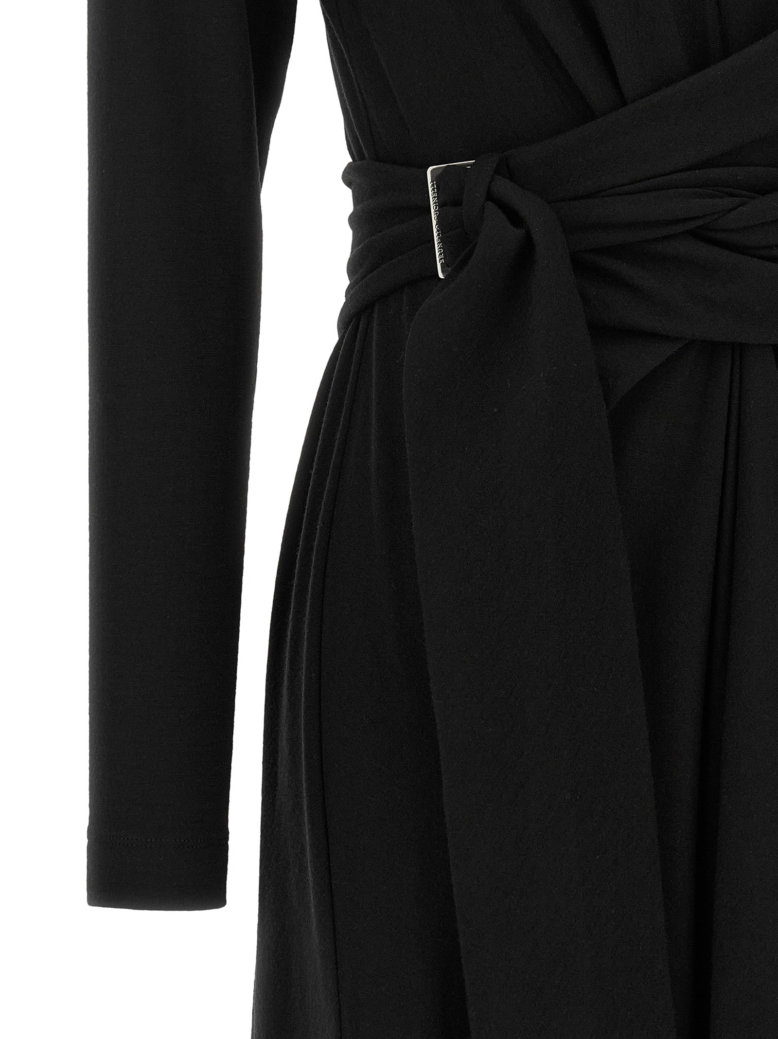 Brunello Cucinelli Black Virgin Wool Midi Dress Brunello Cucinelli