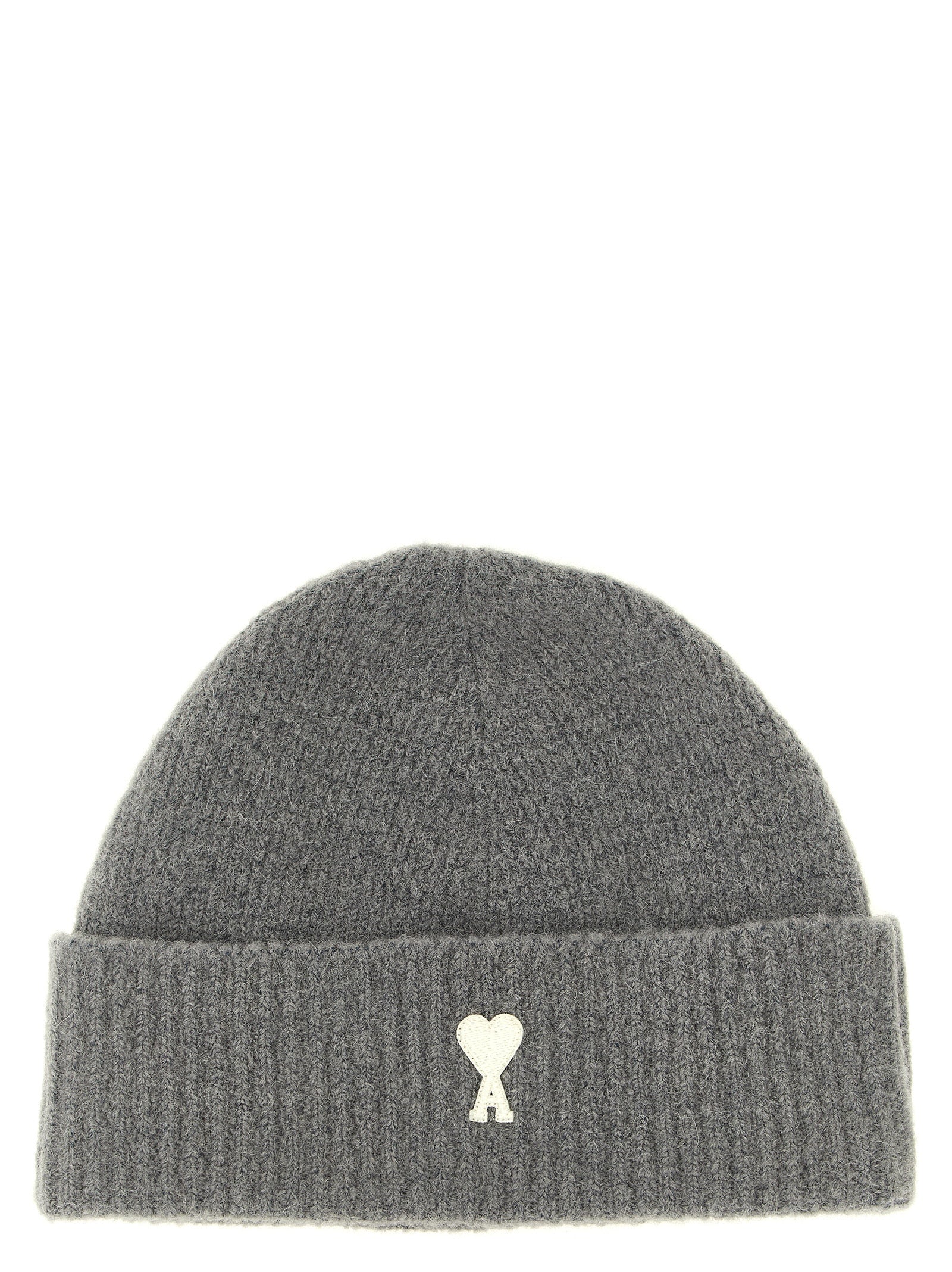 Ami Paris Gray Alpaca Leather Beanie Ami Paris