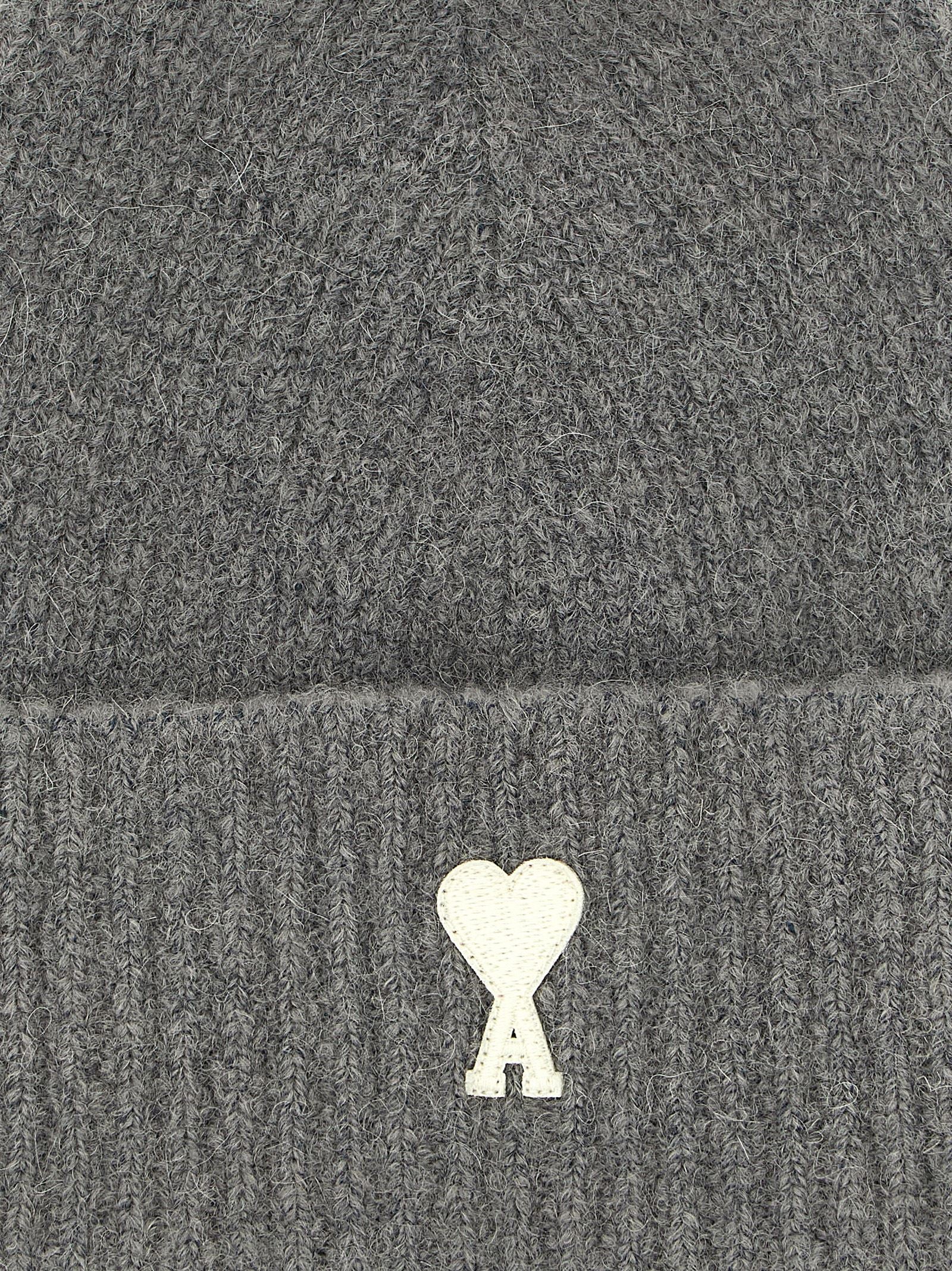 Ami Paris Gray Alpaca Leather Beanie Ami Paris