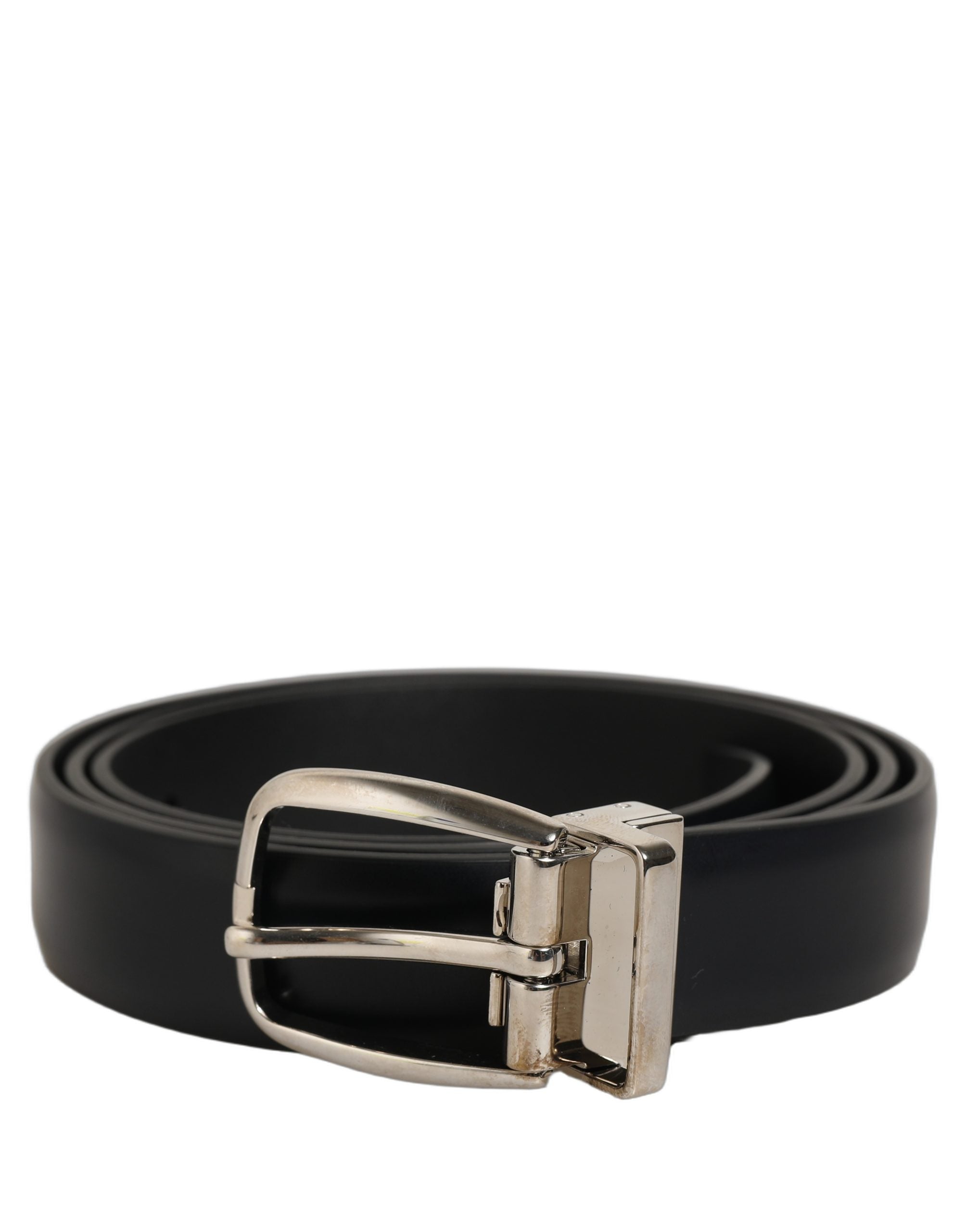 Dolce & Gabbana Blue Calf Leather Silver Metal Buckle Belt