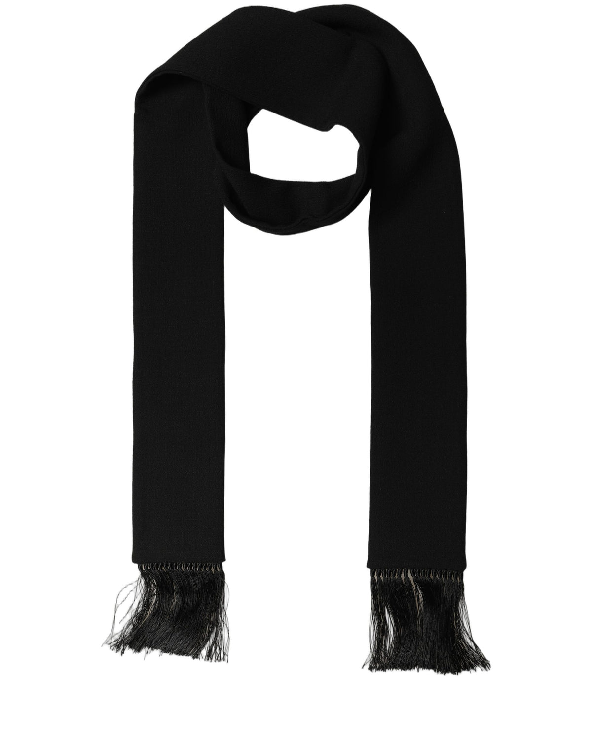 Dolce & Gabbana Men Black Wool Knitted Fringed Foulard Scarf