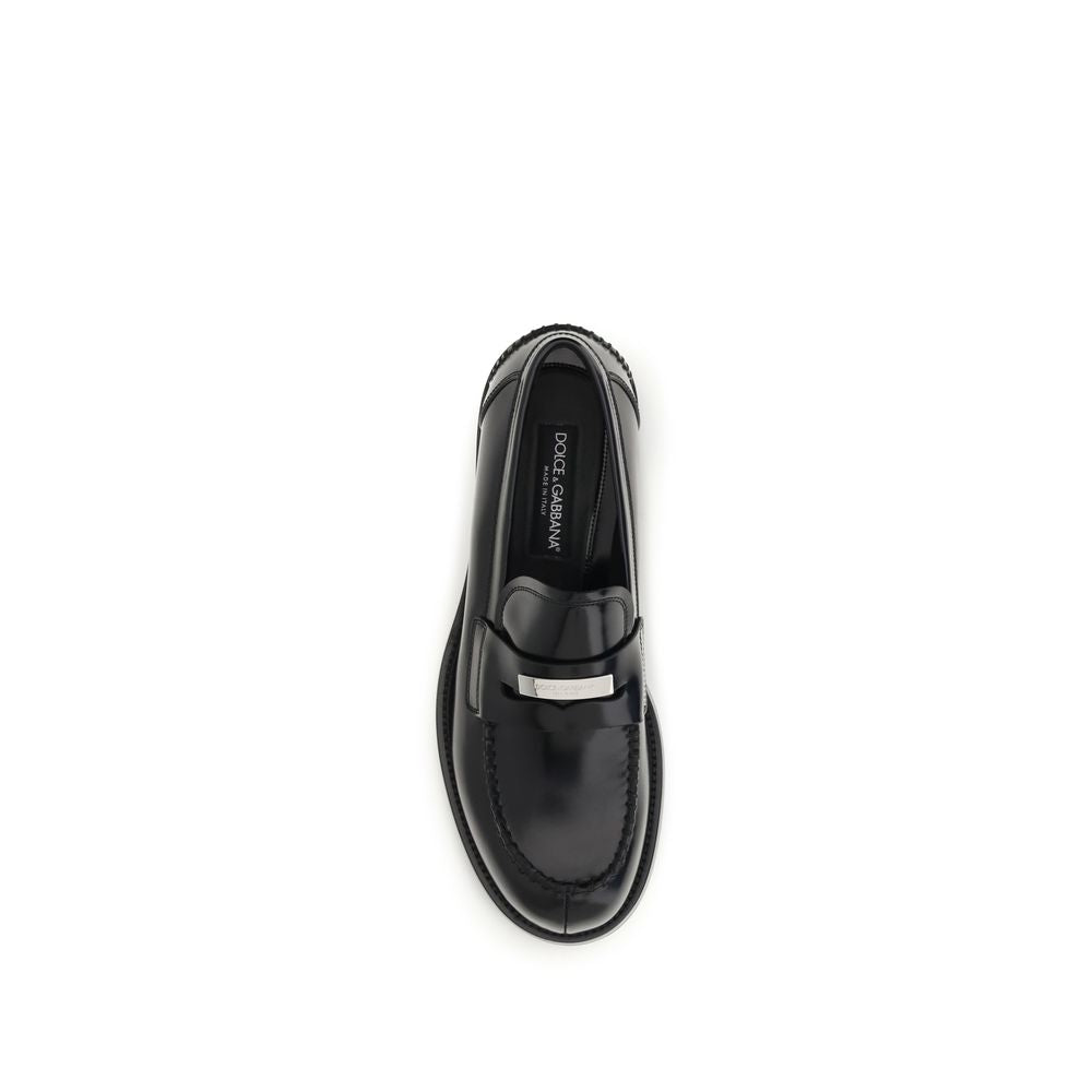 Dolce & Gabbana Black Calf Leather Bos Taurus Slip-On Loafers
