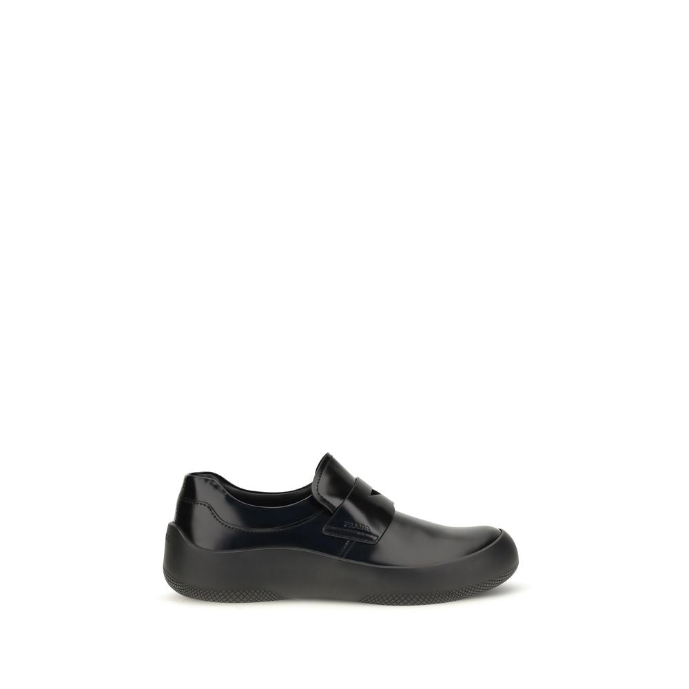 Prada Black Calf Leather Bos Taurus Slip-On Loafers