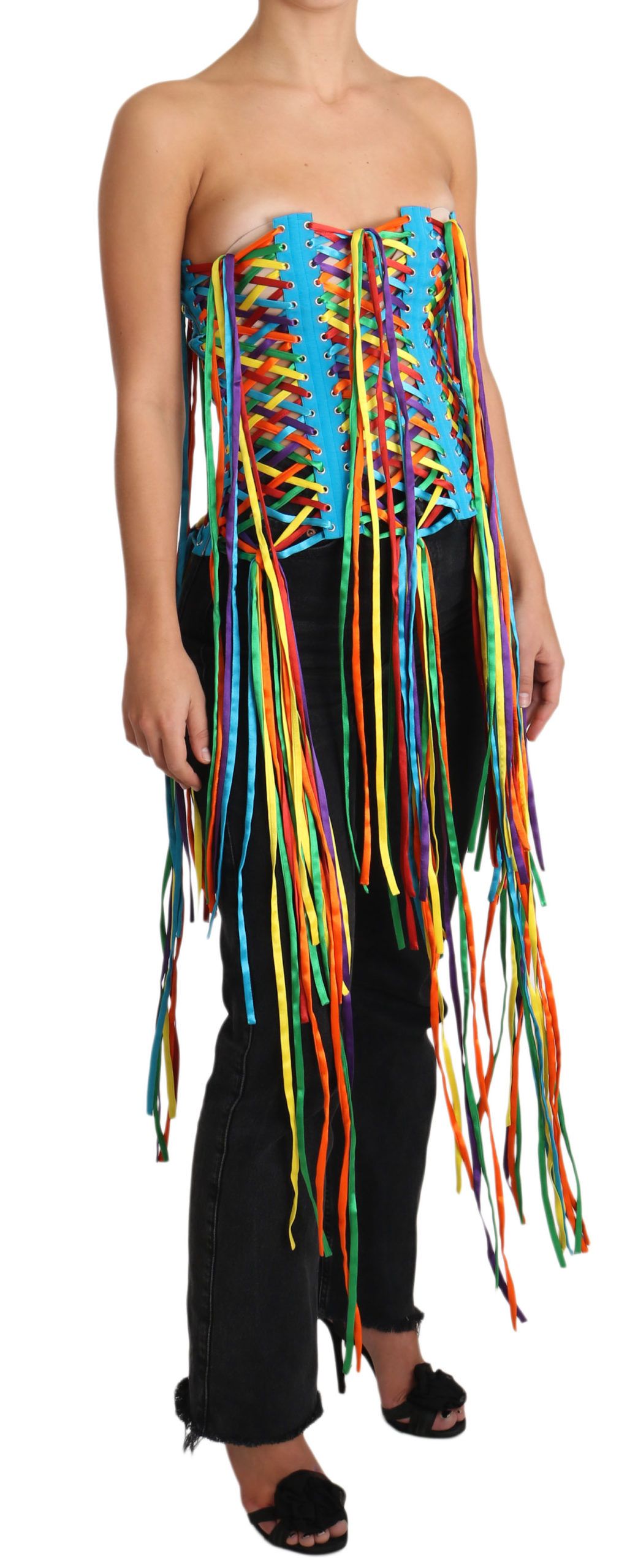 Dolce & Gabbana Multicolor Strings Bustier Polyester Corset  Top Dolce & Gabbana
