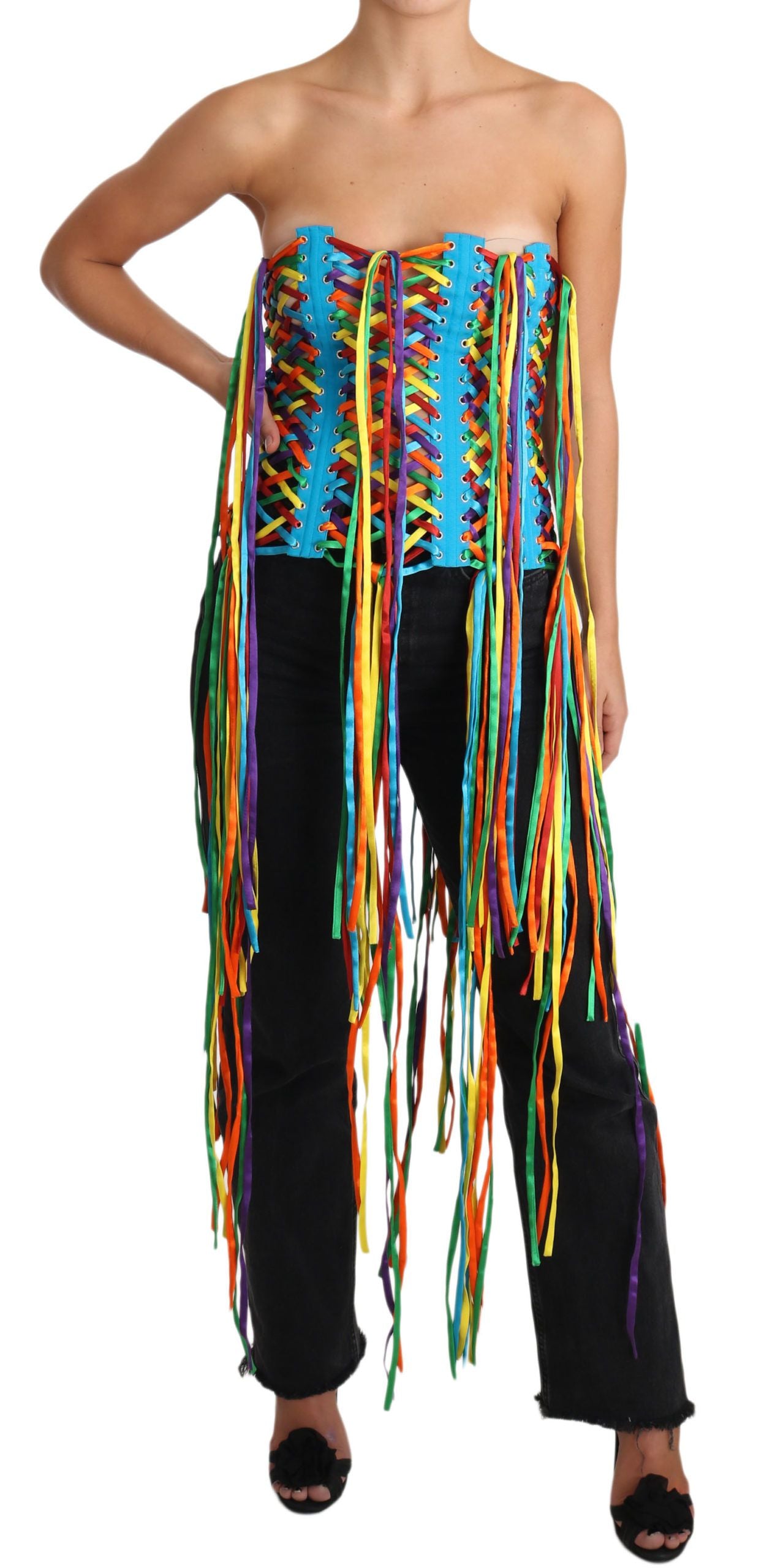 Dolce & Gabbana Multicolor Strings Bustier Polyester Corset  Top Dolce & Gabbana
