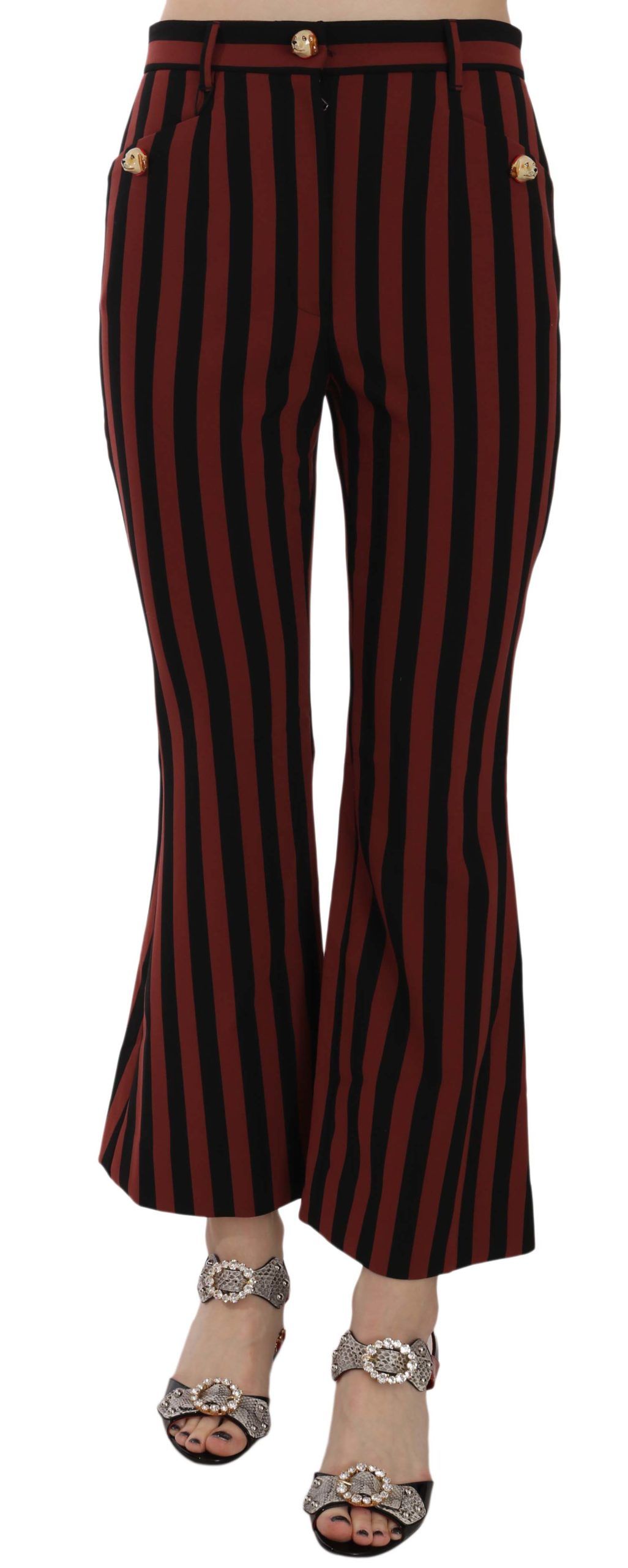 Dolce & Gabbana Black Amaranth Stripe Cropped Flared Pants Dolce & Gabbana