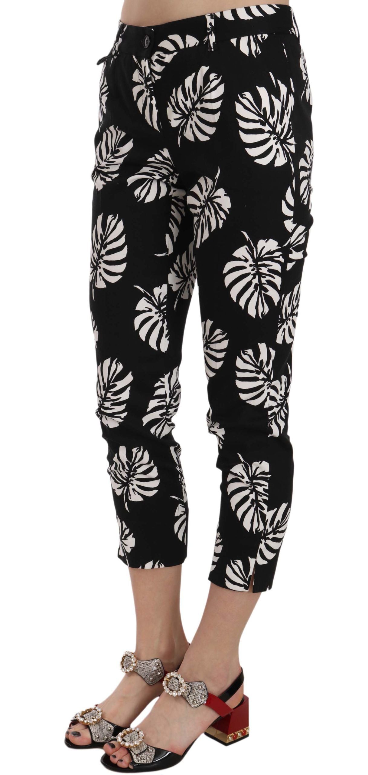 Dolce & Gabbana Black Palm Leaf Print Skinny Pants Dolce & Gabbana