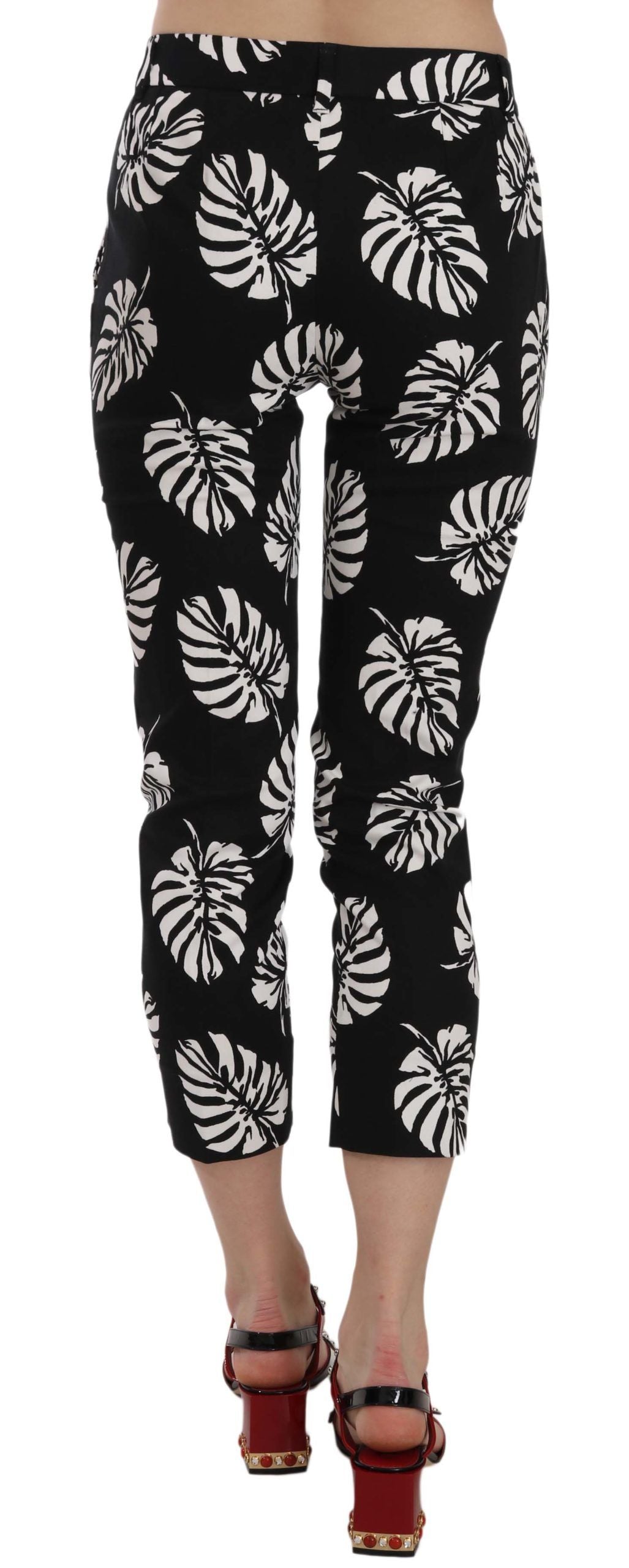 Dolce & Gabbana Black Palm Leaf Print Skinny Pants Dolce & Gabbana