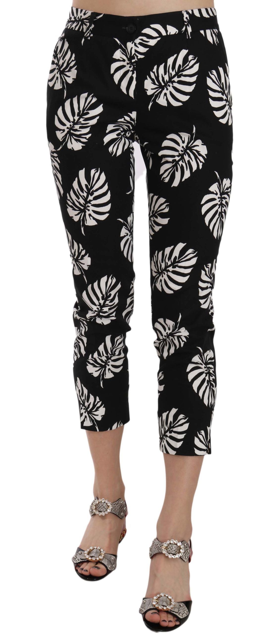 Dolce & Gabbana Black Palm Leaf Print Skinny Pants Dolce & Gabbana